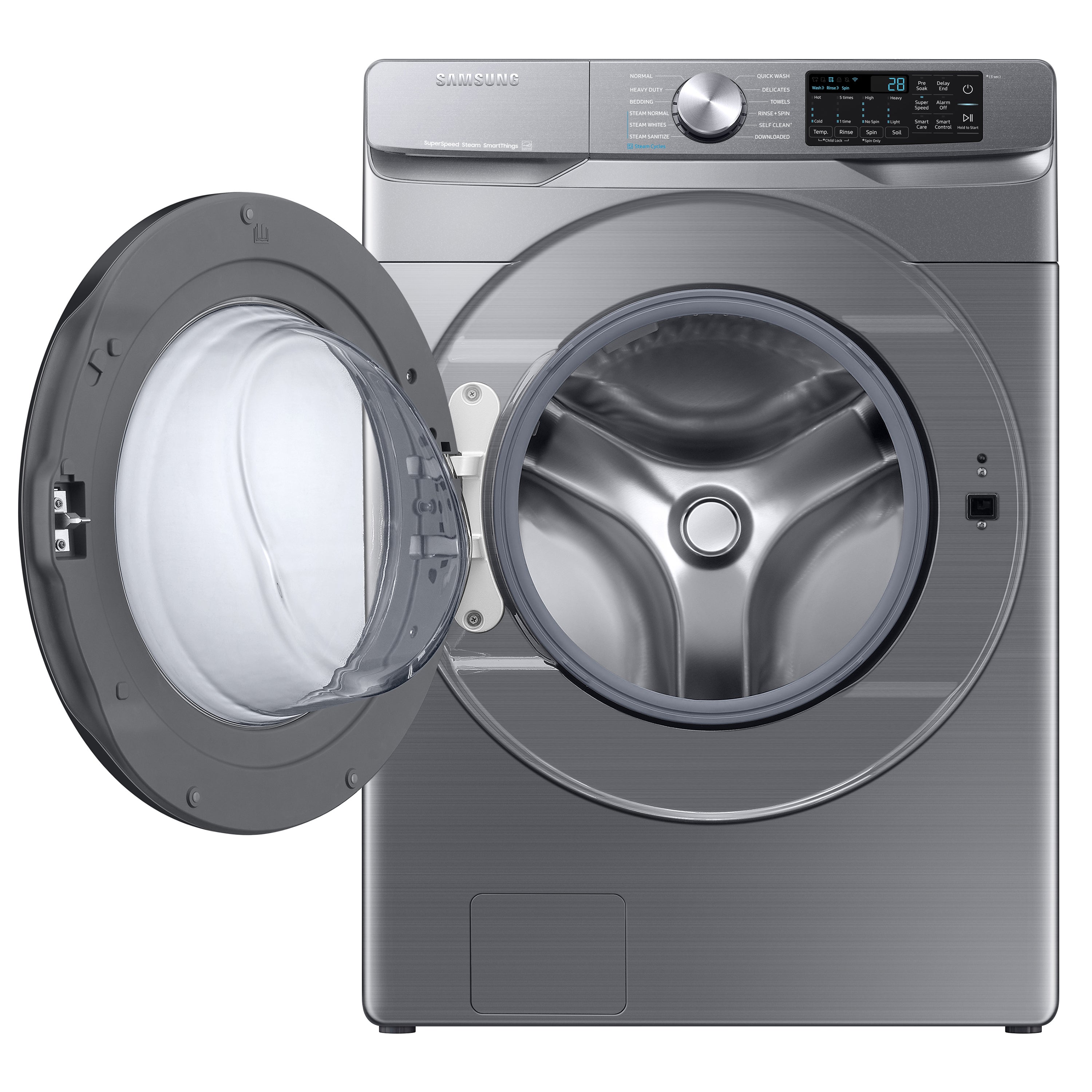 Lavadora de carga frontal Samsung de alta eficiencia de 4.5 pies cúbicos con ciclo de vapor apilable inteligente (Platino) ENERGY STAR WF45B6300AP