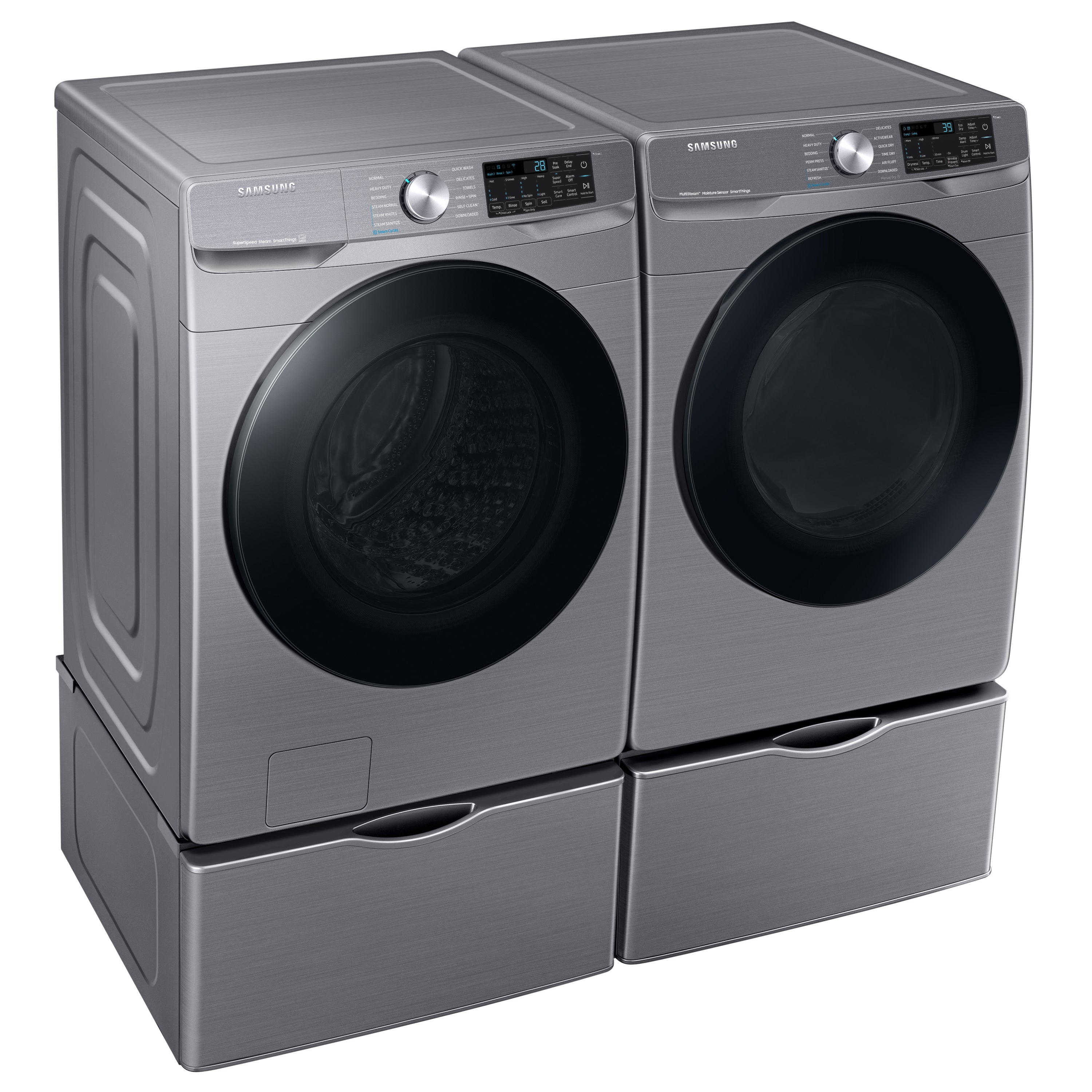 Lavadora de carga frontal Samsung de alta eficiencia de 4.5 pies cúbicos con ciclo de vapor apilable inteligente (Platino) ENERGY STAR WF45B6300AP