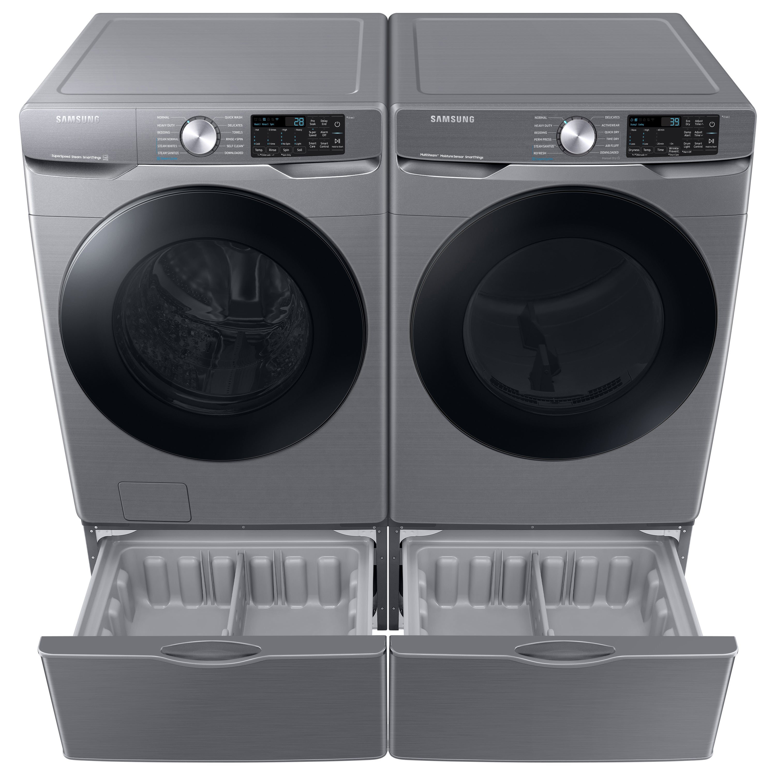 Lavadora de carga frontal Samsung de alta eficiencia de 4.5 pies cúbicos con ciclo de vapor apilable inteligente (Platino) ENERGY STAR WF45B6300AP