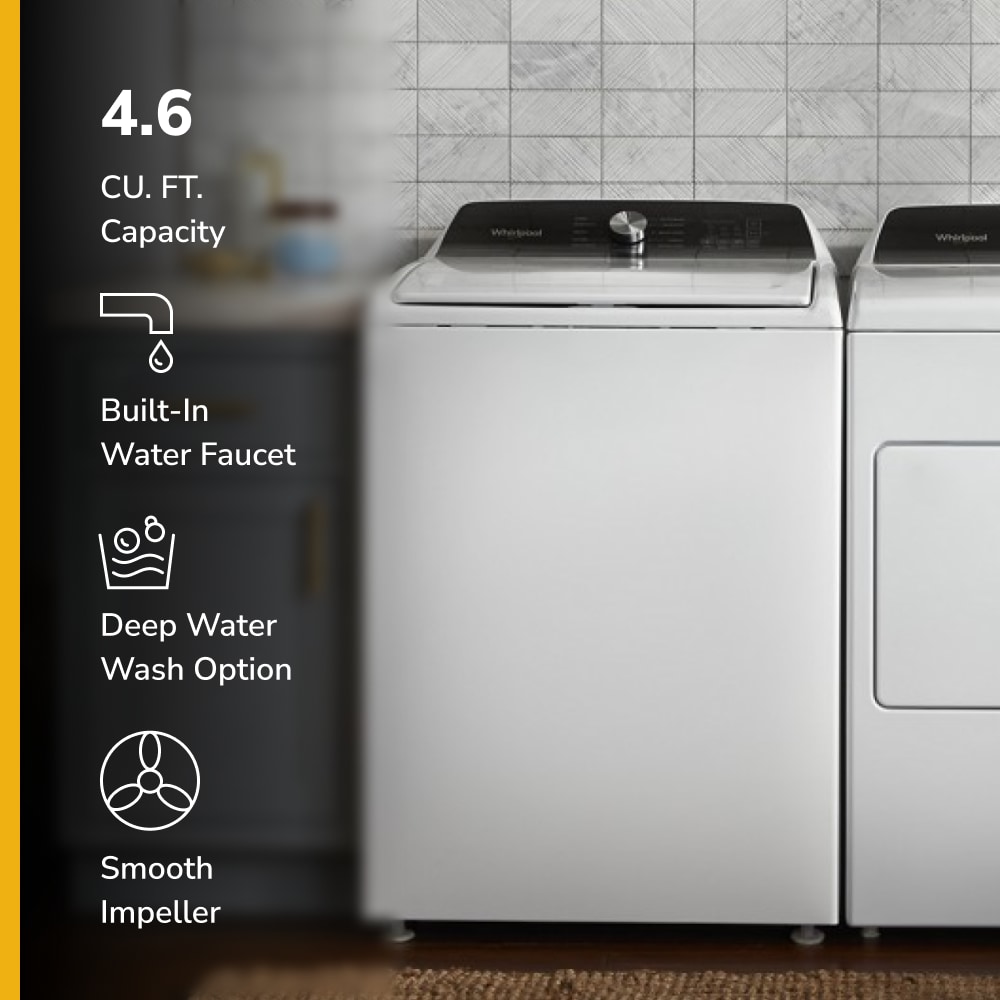 Lavadora de carga superior de alta eficiencia con grifo de agua incorporado de 4.6 pies cúbicos de Whirlpool (blanca) WTW5010LW