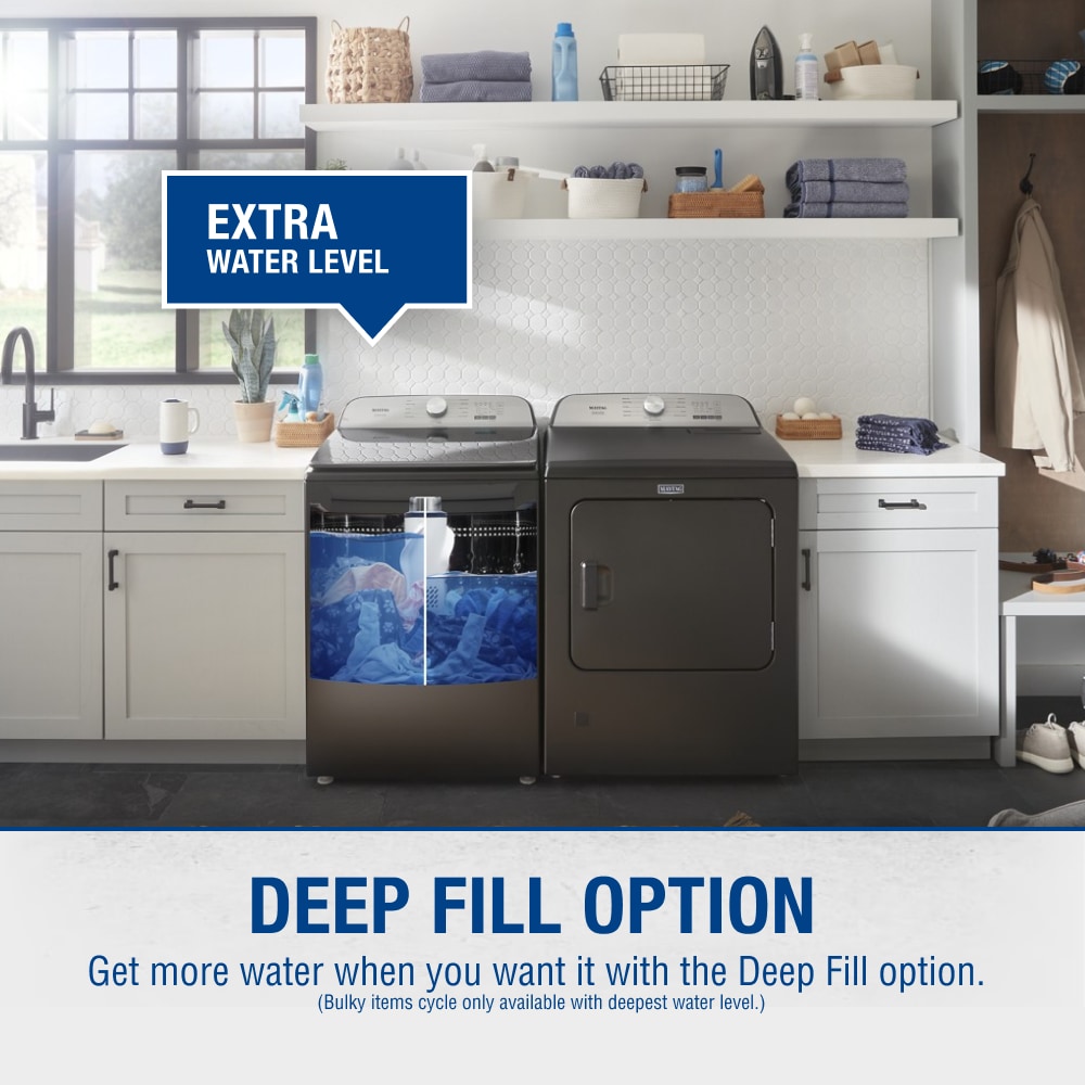 Lavadora de carga superior Maytag Deep Fill Pet Pro de alta eficiencia con agitador de 4.7 pies cúbicos (Negro Volcánico) MVW6500MBK