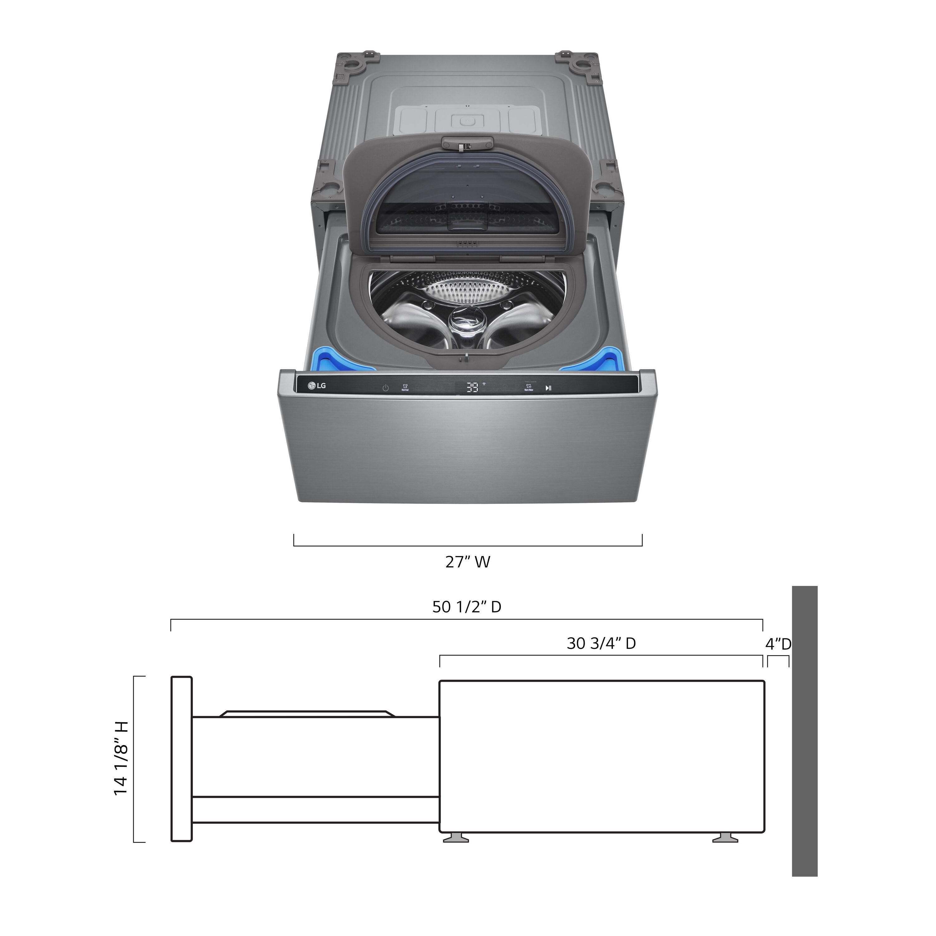Lavadora con pedestal de acero grafito de 1 pie cúbico LG WD300CV