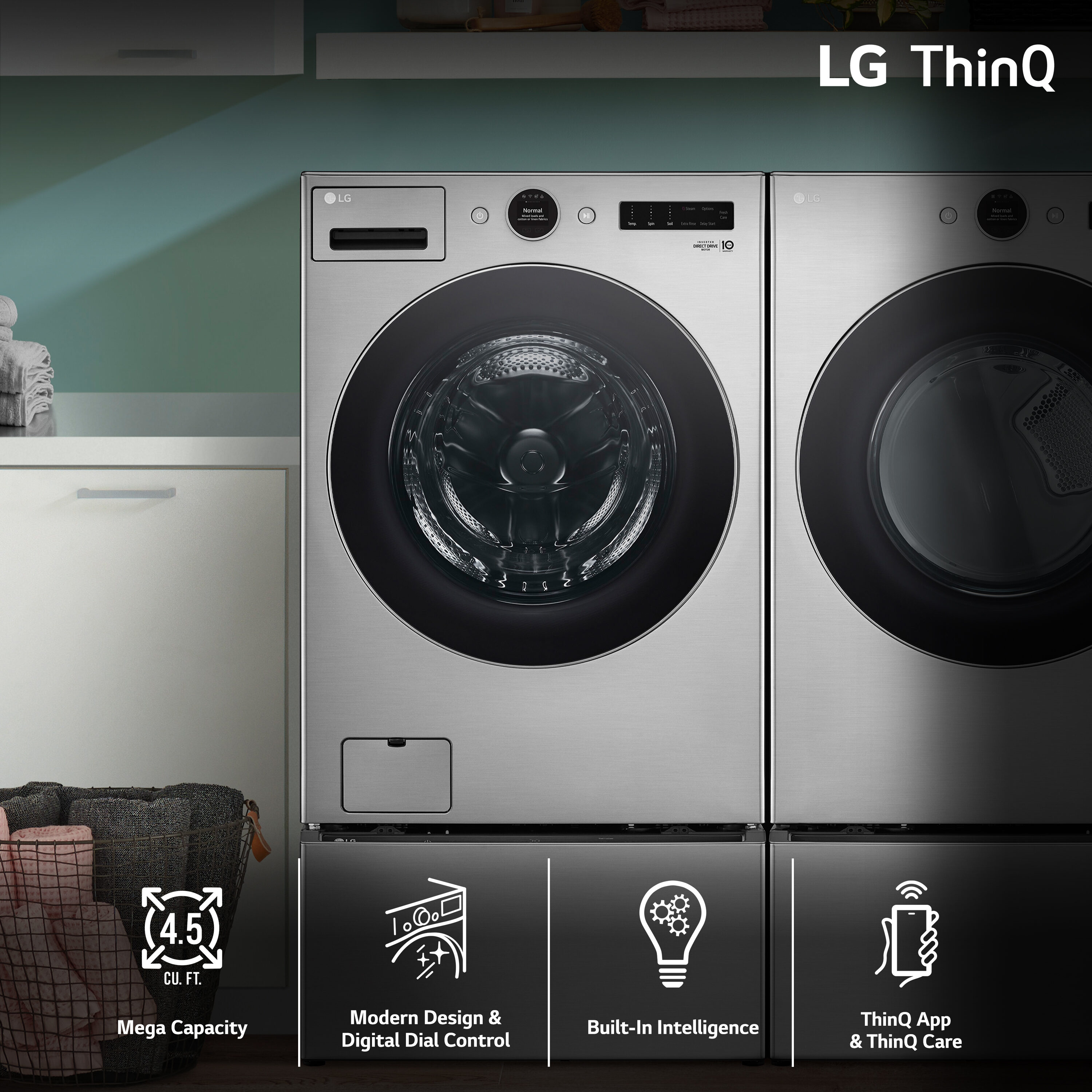 Lavadora de Carga Frontal LG TurboWash 360 4.5 pies cúbicos de Alta Eficiencia Apilable con Ciclo de Vapor Inteligente (Acero Grafito) ENERGY STAR WM5500HVA
