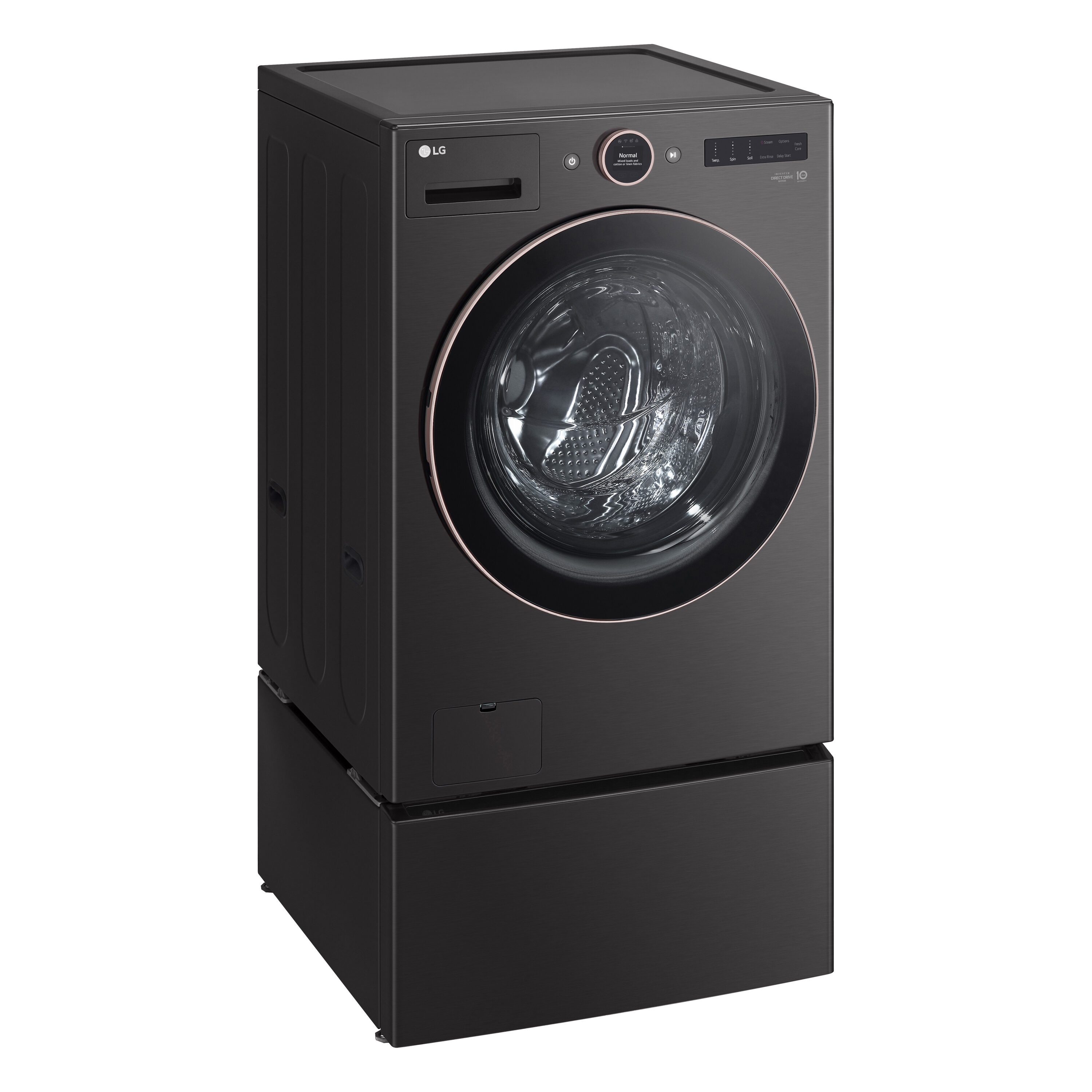 Lavadora de pedestal de acero negro LG de 1 pies cúbicos y 27 pulgadas WD300CB