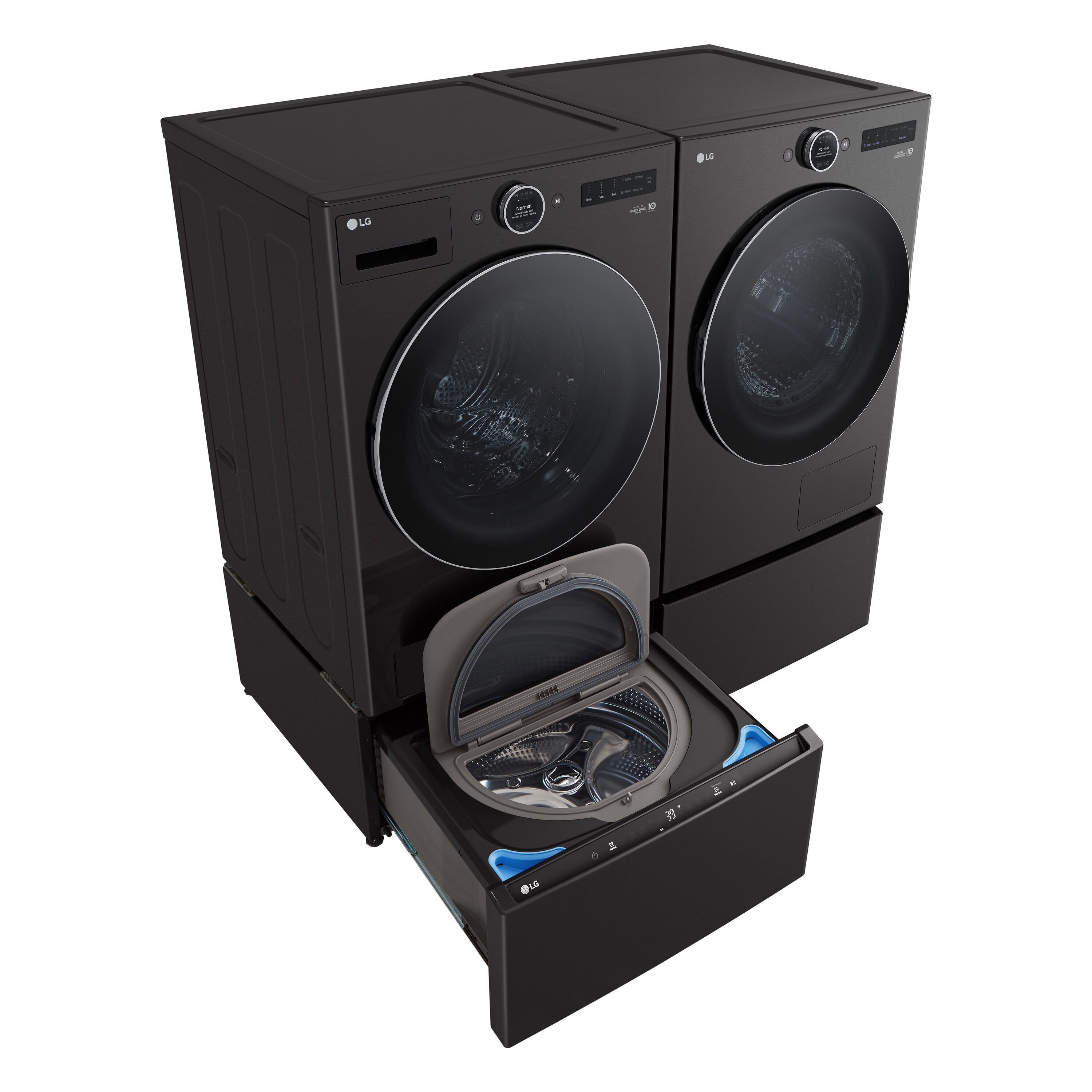 Lavadora de pedestal de acero negro LG de 1 pies cúbicos y 27 pulgadas WD300CB