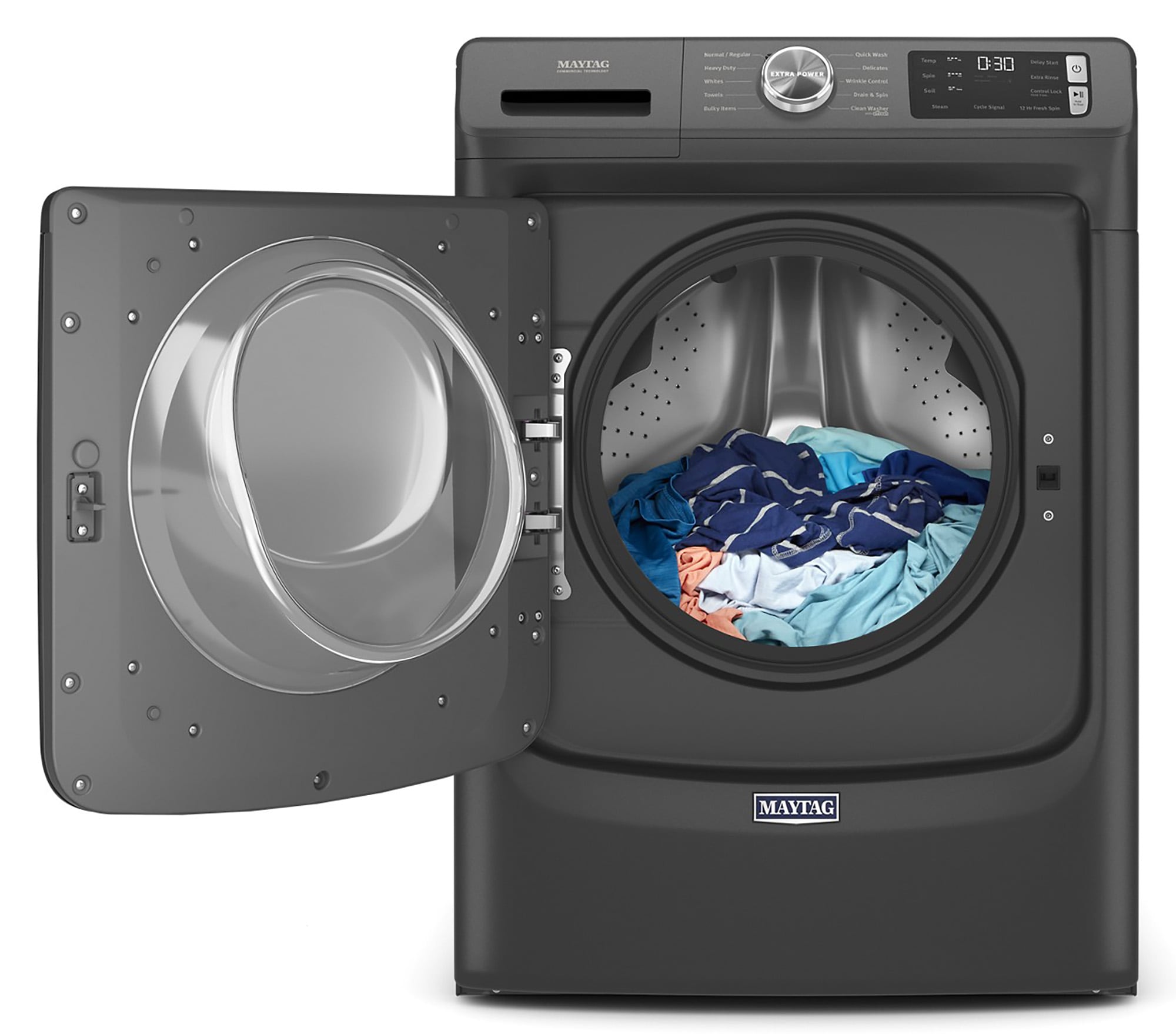 Lavadora Frontal Apilable de Alta Eficiencia con Ciclo de Vapor Maytag de 4.5 pies cúbicos (Negro Volcán) ENERGY STAR MHW5630MBK