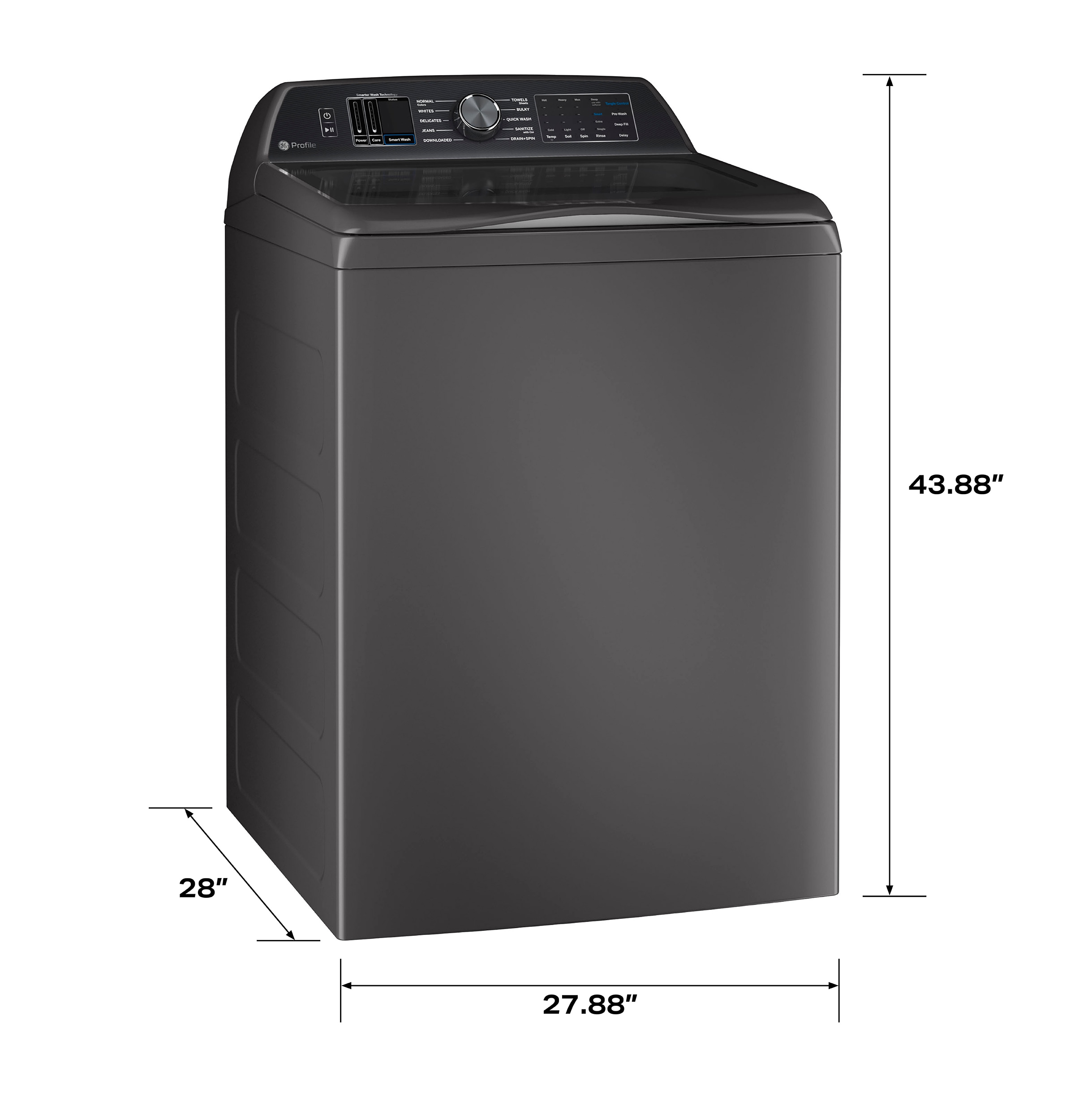 Lavadora de carga superior GE Profile 5.4 pies cúbicos de alta eficiencia con agitador inteligente compatible con tecnología Smart (Gris Diamante) ENERGY STAR PTW700BPTDG