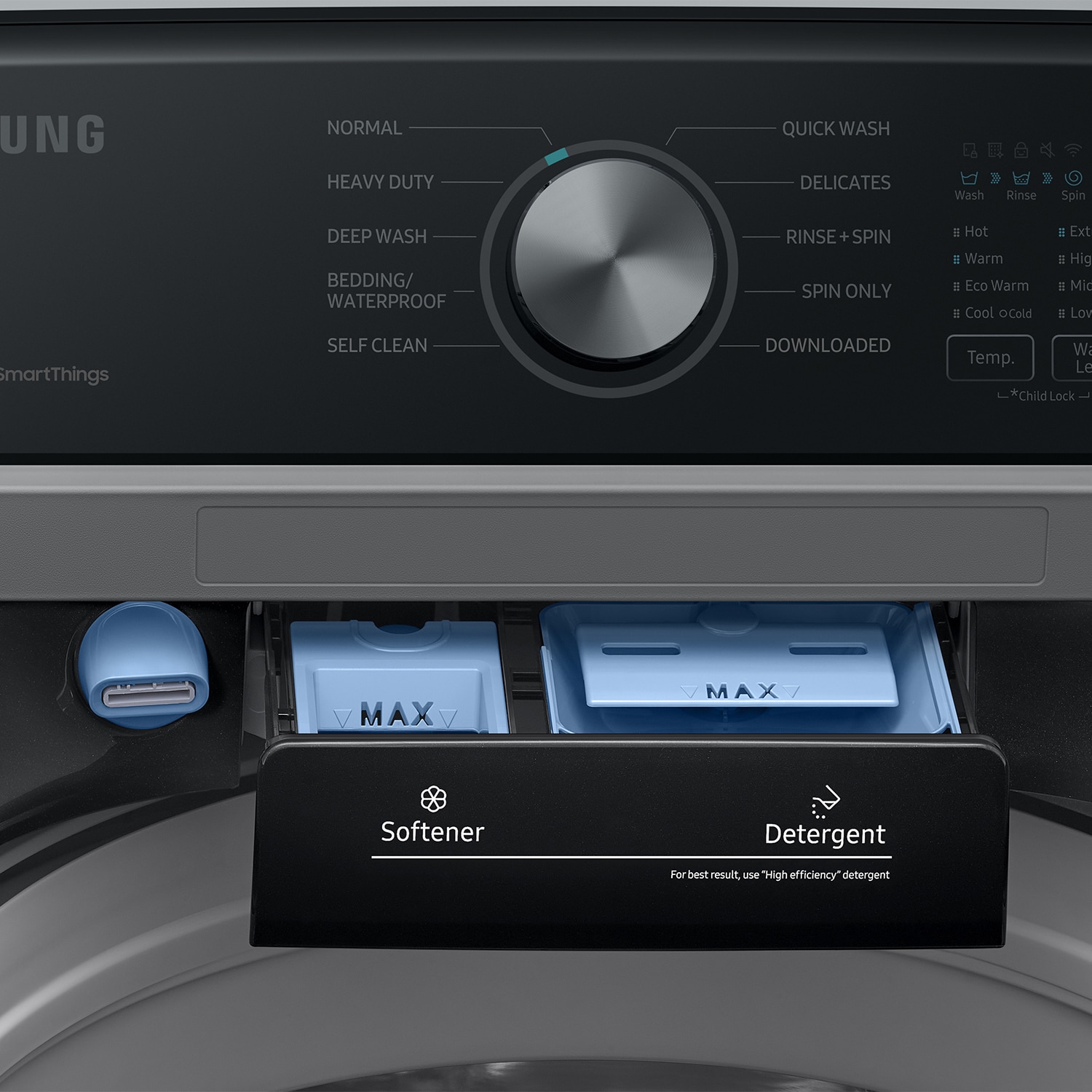 Lavadora de carga superior de alta eficiencia con agitador inteligente compatible con Smart (negro cepillado) de 4.7 pies cúbicos Samsung WA47CG3500AV