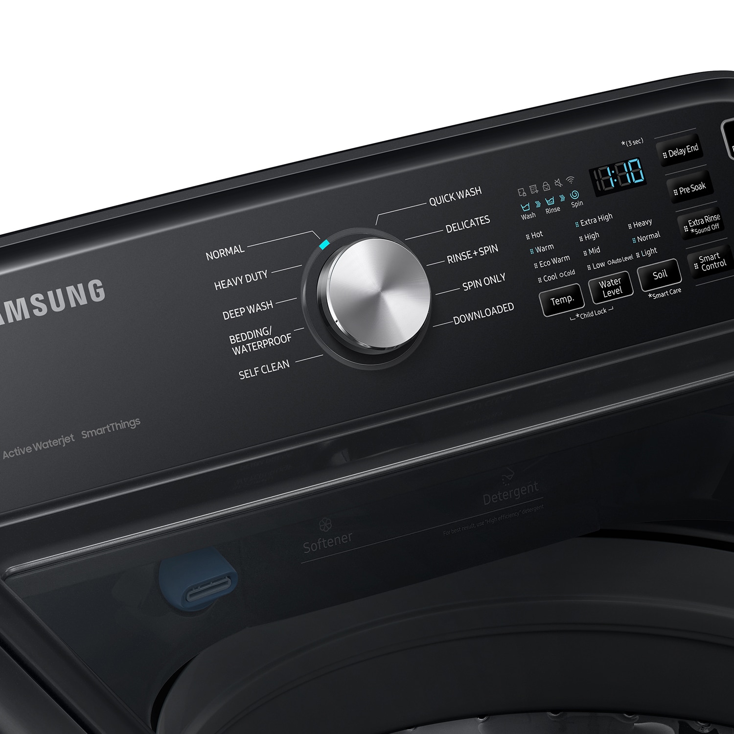 Lavadora de carga superior de alta eficiencia con agitador inteligente compatible con Smart (negro cepillado) de 4.7 pies cúbicos Samsung WA47CG3500AV