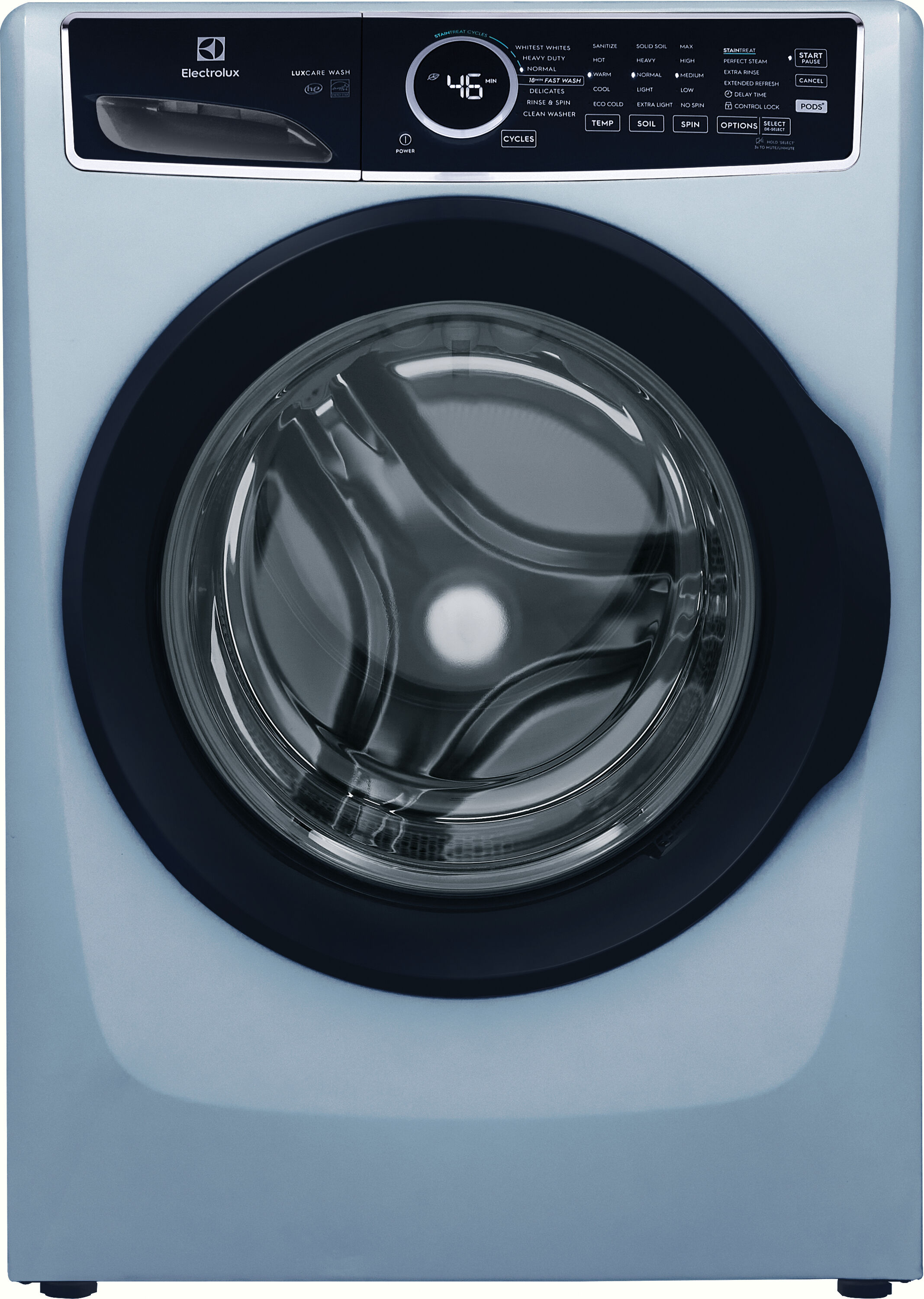 Lavadora de carga frontal apilable de alta eficiencia con ciclo de vapor de 4.5 pies cúbicos (Azul Glaciar) ENERGY STAR Electrolux ELFW7437AG