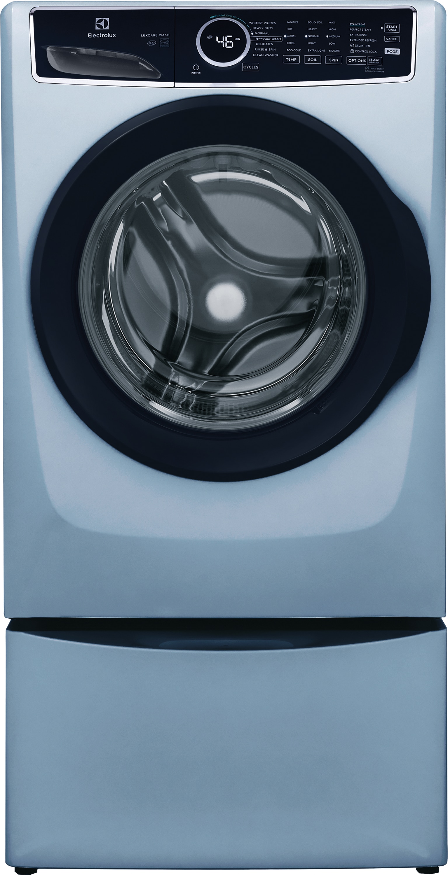 Lavadora de carga frontal apilable de alta eficiencia con ciclo de vapor de 4.5 pies cúbicos (Azul Glaciar) ENERGY STAR Electrolux ELFW7437AG