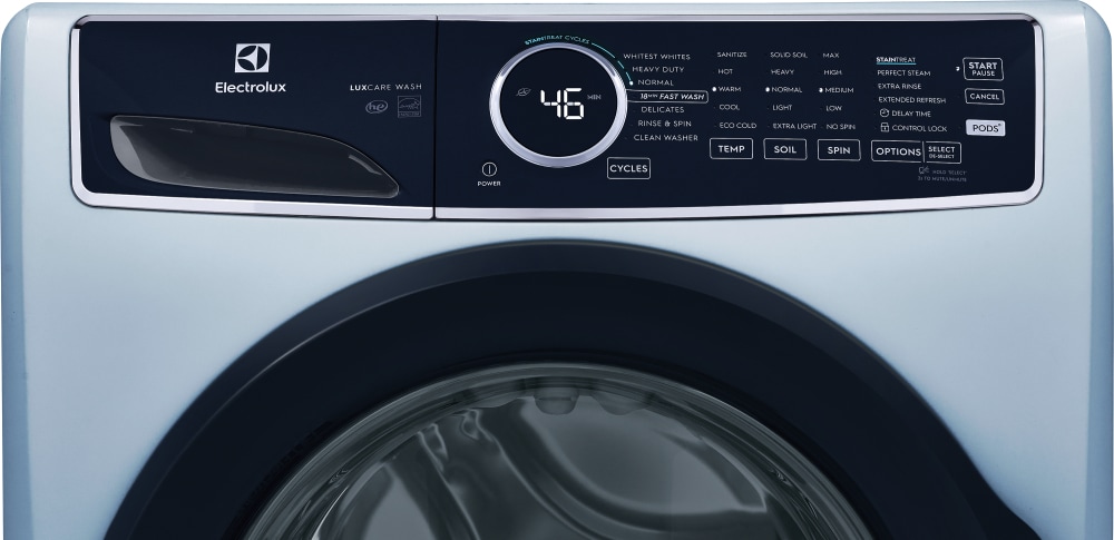 Lavadora de carga frontal apilable de alta eficiencia con ciclo de vapor de 4.5 pies cúbicos (Azul Glaciar) ENERGY STAR Electrolux ELFW7437AG