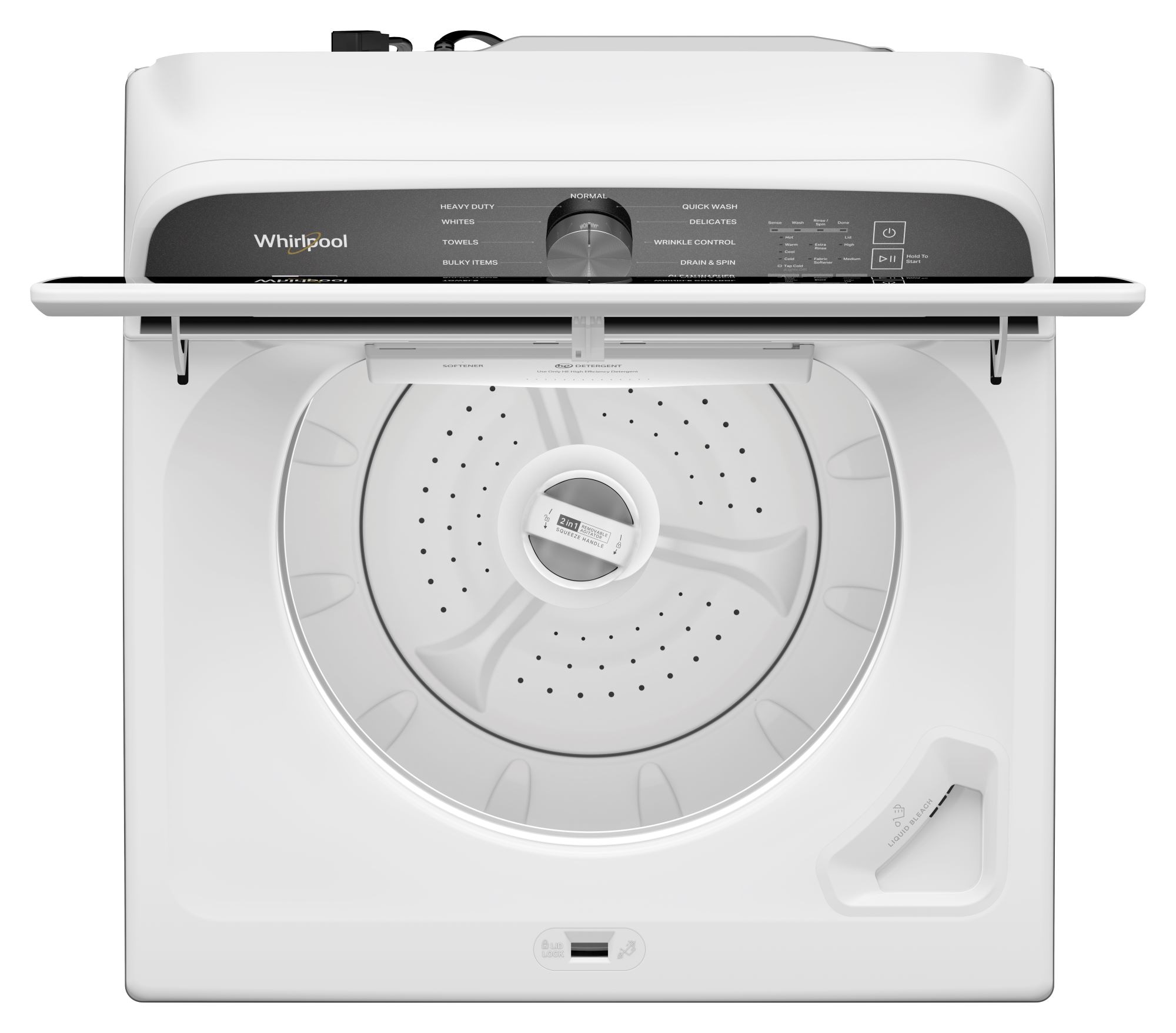 Lavadora de carga superior Whirlpool de 5.2 pies cúbicos de alta eficiencia con impulsor y agitador (blanca) certificada ENERGY STAR WTW6157PW