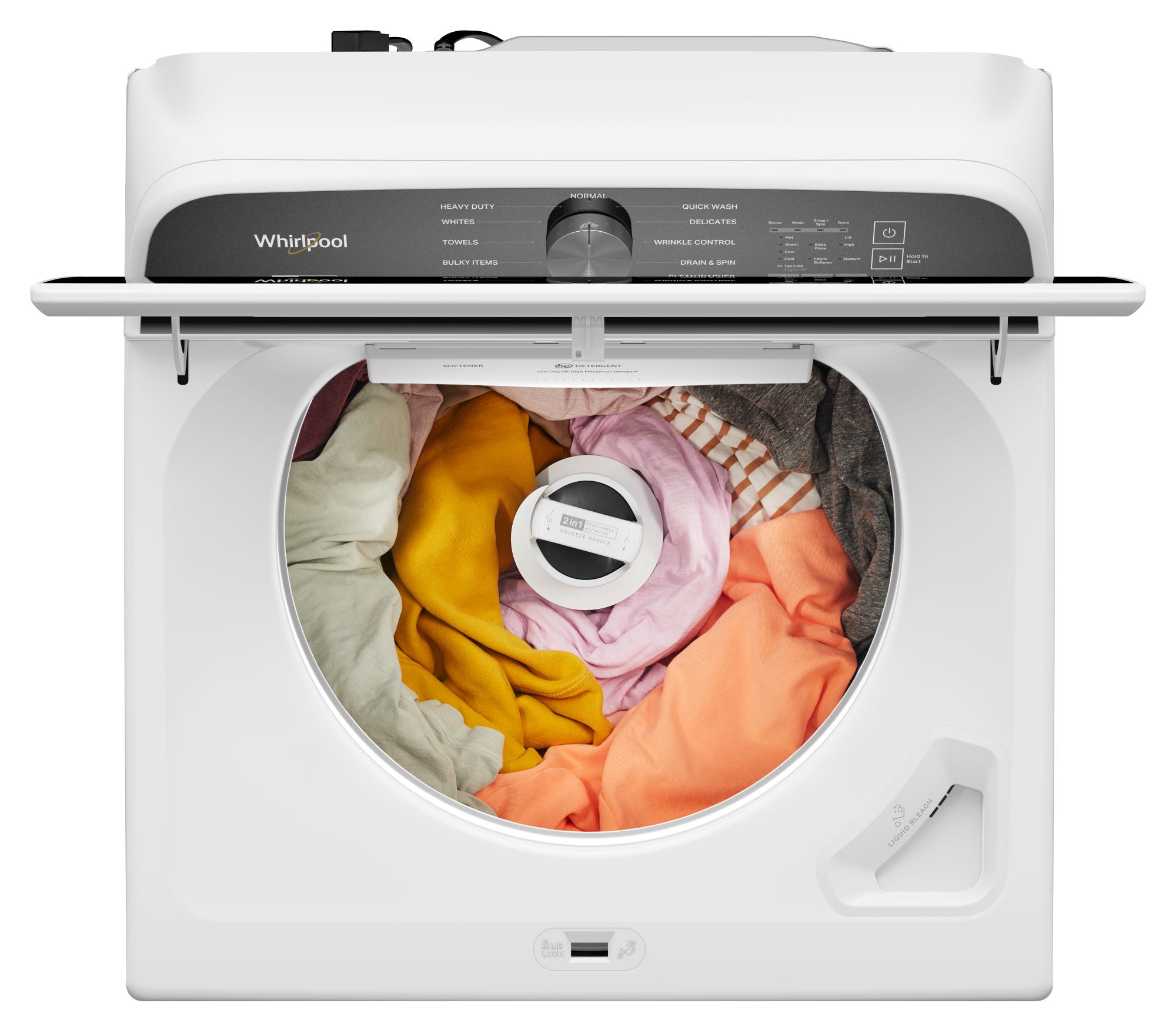 Lavadora de carga superior Whirlpool de 5.2 pies cúbicos de alta eficiencia con impulsor y agitador (blanca) certificada ENERGY STAR WTW6157PW