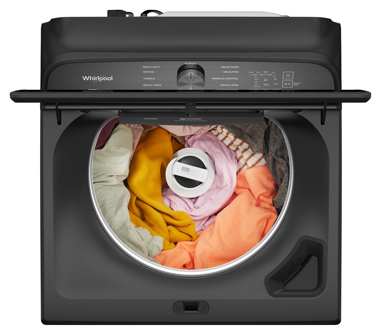 Lavadora de carga superior de alta eficiencia con agitador e impulsor de 5.2 pies cúbicos de Whirlpool (Negro Volcán) con certificación ENERGY STAR WTW6157PB