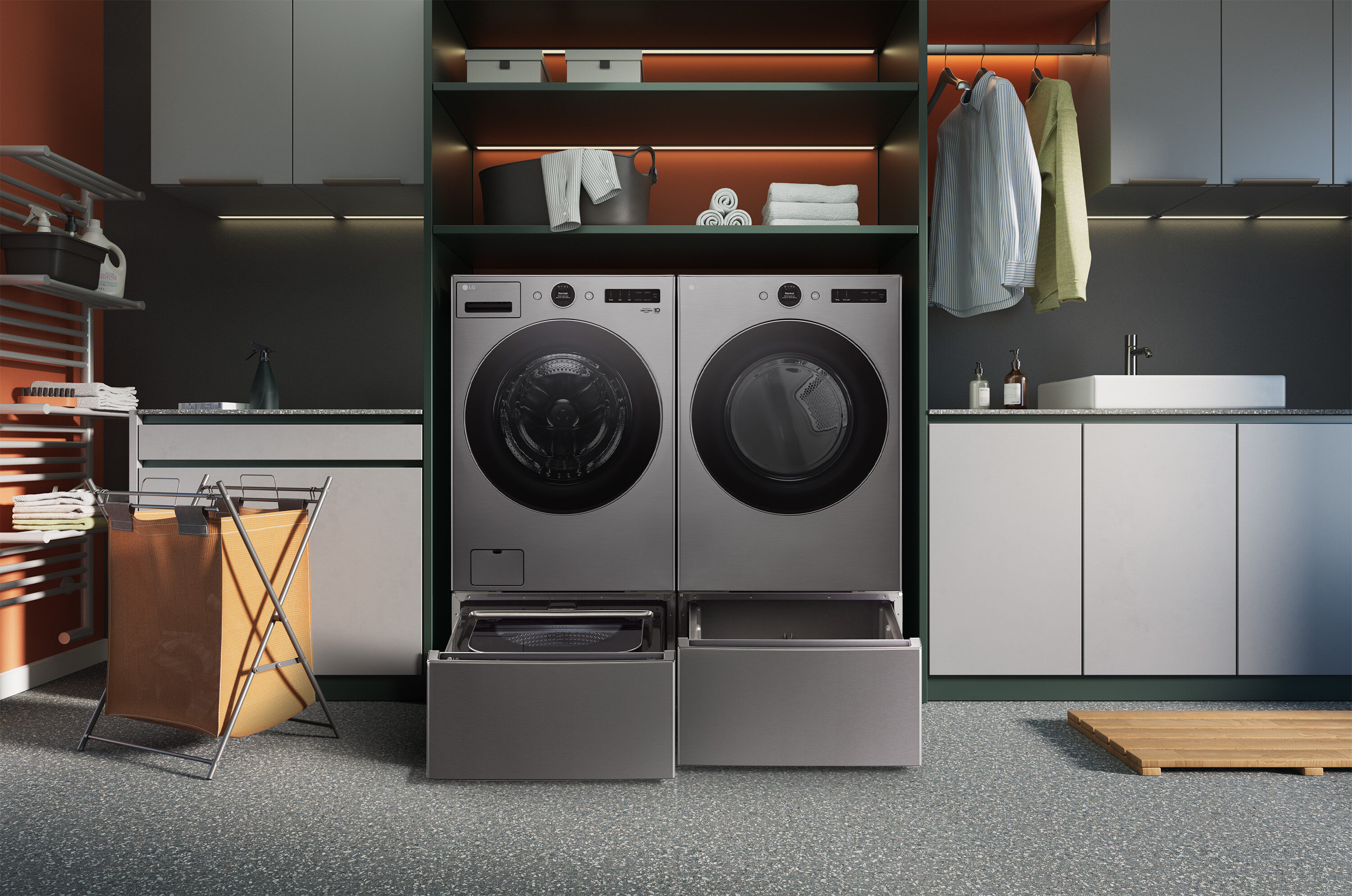 Lavadora frontal apilable inteligente de alta eficiencia LG TurboWash 360 de 4.5 pies cúbicos (Acero Grafito) ENERGY STAR WM5700HVA