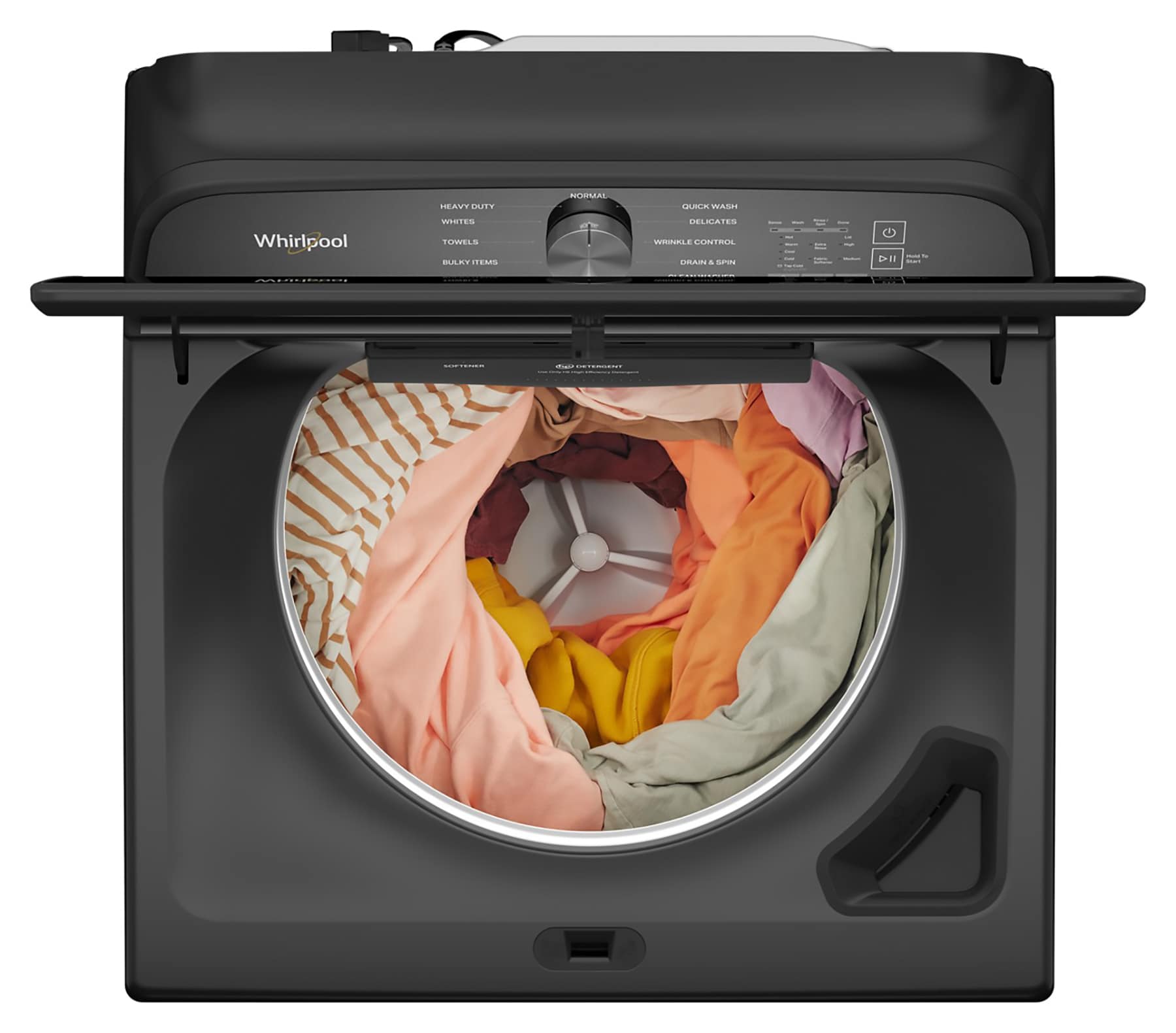 Lavadora de carga superior Whirlpool de 5.3 pies cúbicos de alta eficiencia con impulsor (Negro Volcán) con certificación ENERGY STAR WTW6150PB