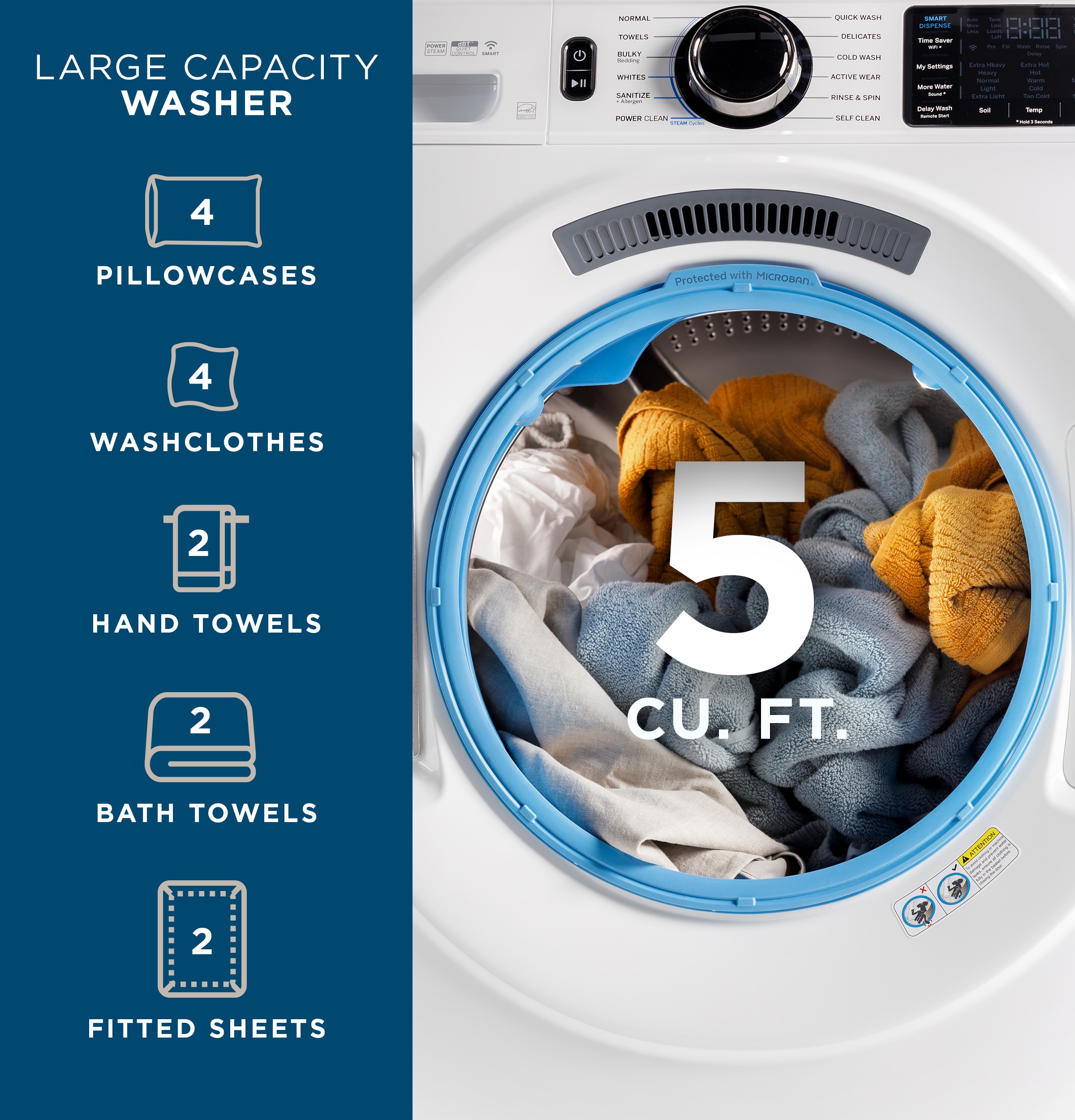 Lavadora de carga frontal inteligente apilable con ciclo de vapor de 5.0 pies cúbicos (Blanca) ENERGY STAR GE GFW655SSVWW