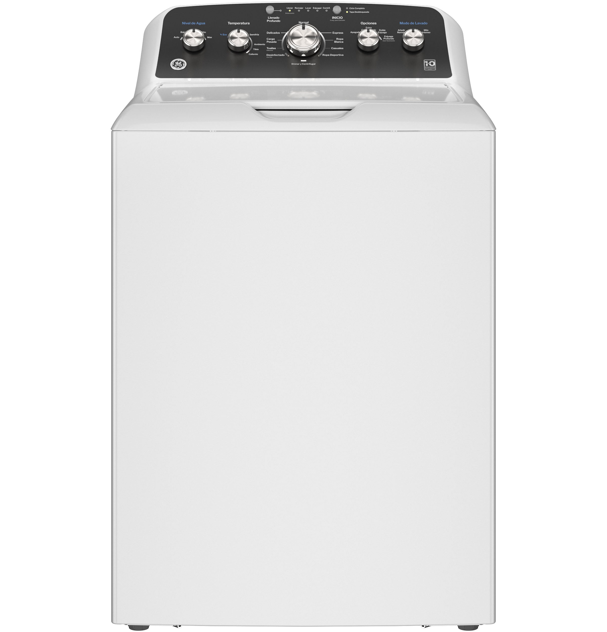 Panel de control en español para lavadora de carga superior de alta eficiencia con agitador de 4.5 pies cúbicos (blanco) ETW485ASWWB.