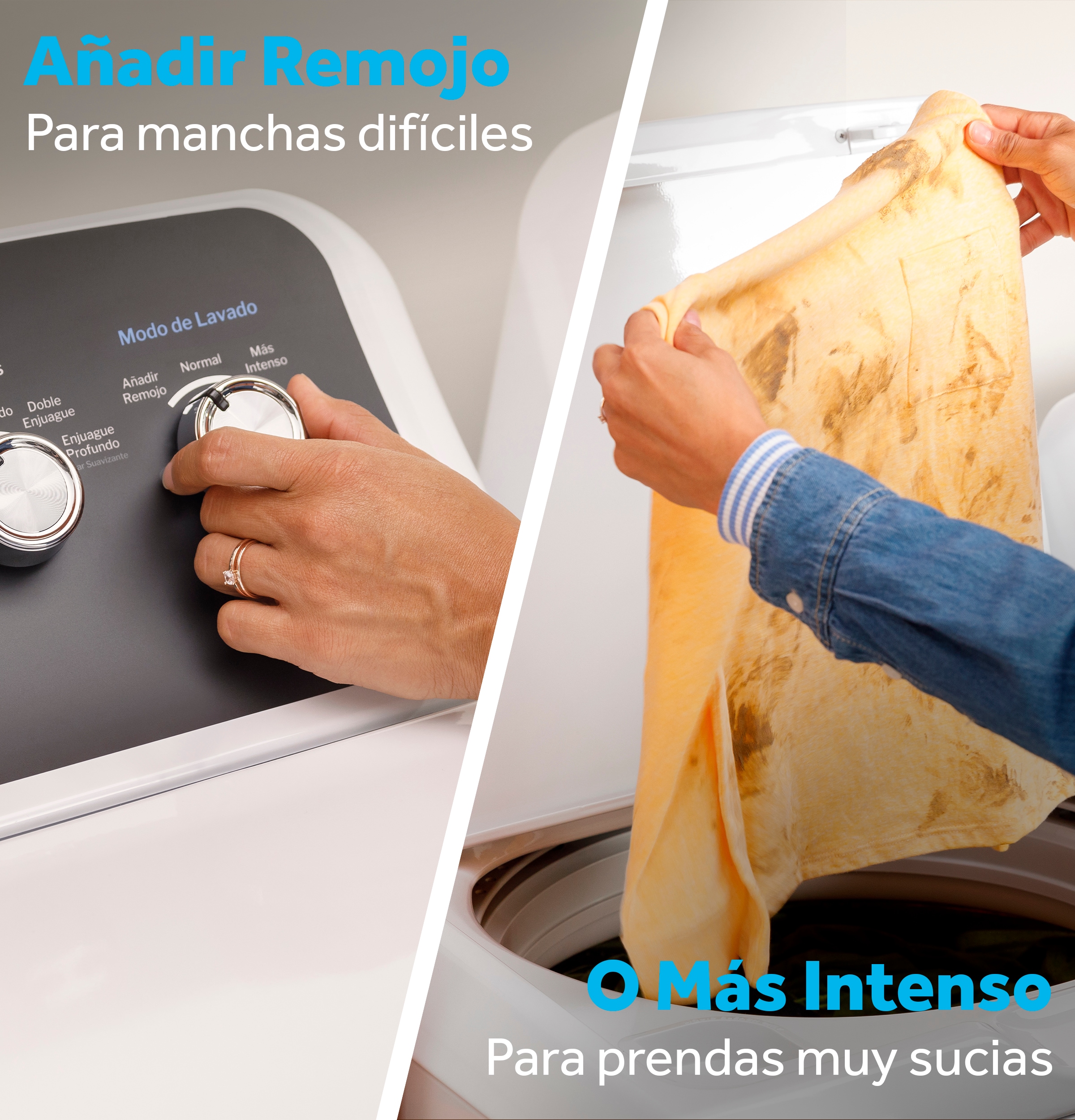 Panel de control en español para lavadora de carga superior de alta eficiencia con agitador de 4.5 pies cúbicos (blanco) ETW485ASWWB.
