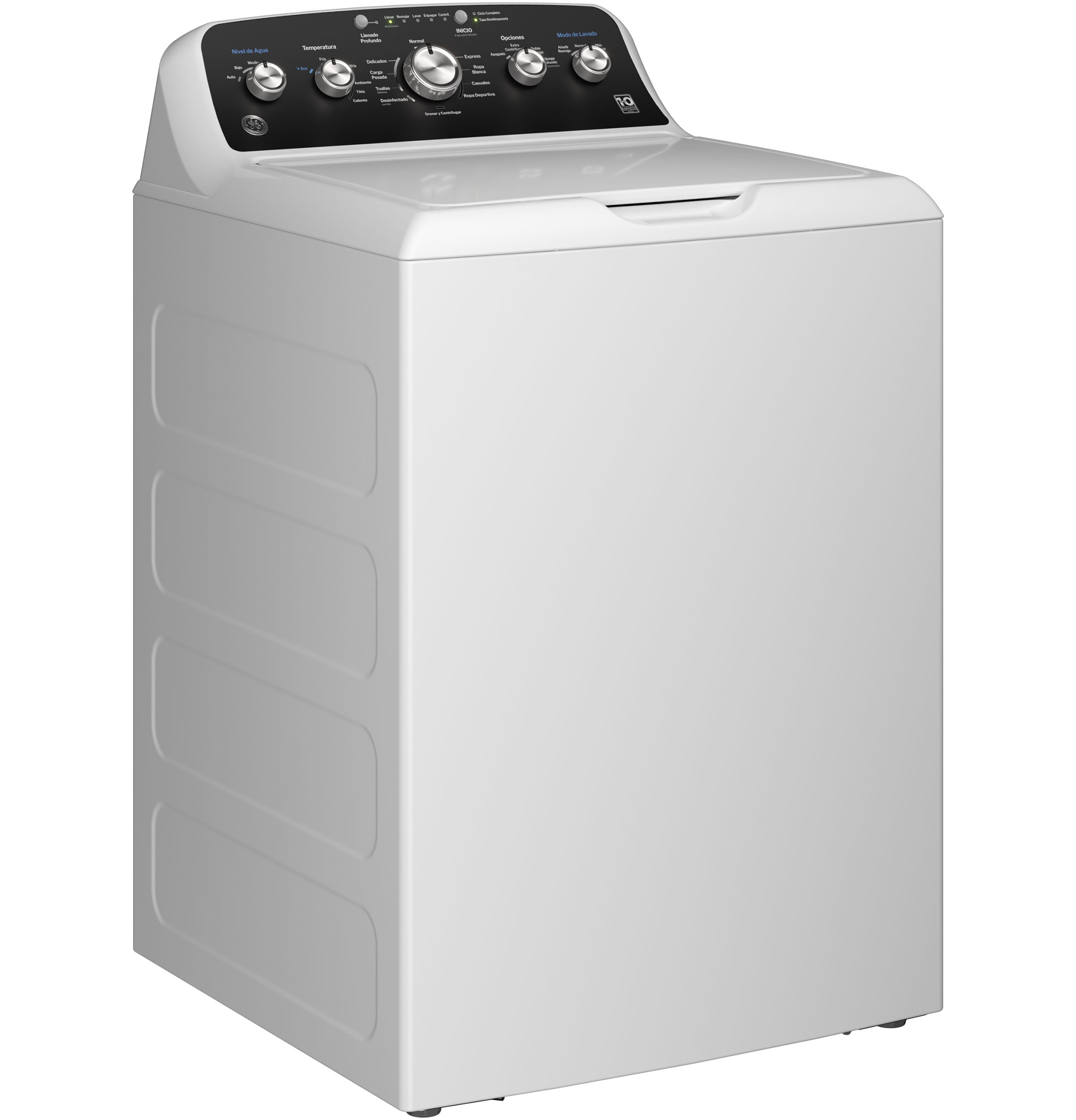 Panel de control en español para lavadora de carga superior de alta eficiencia con agitador de 4.5 pies cúbicos (blanco) ETW485ASWWB.