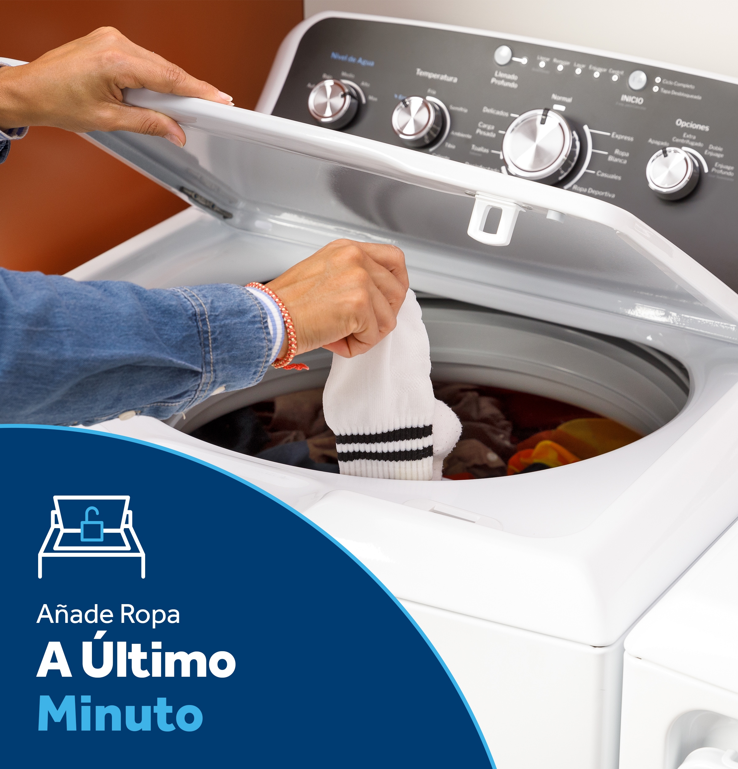 Panel de control en español para lavadora de carga superior de alta eficiencia con agitador de 4.5 pies cúbicos (blanco) ETW485ASWWB.