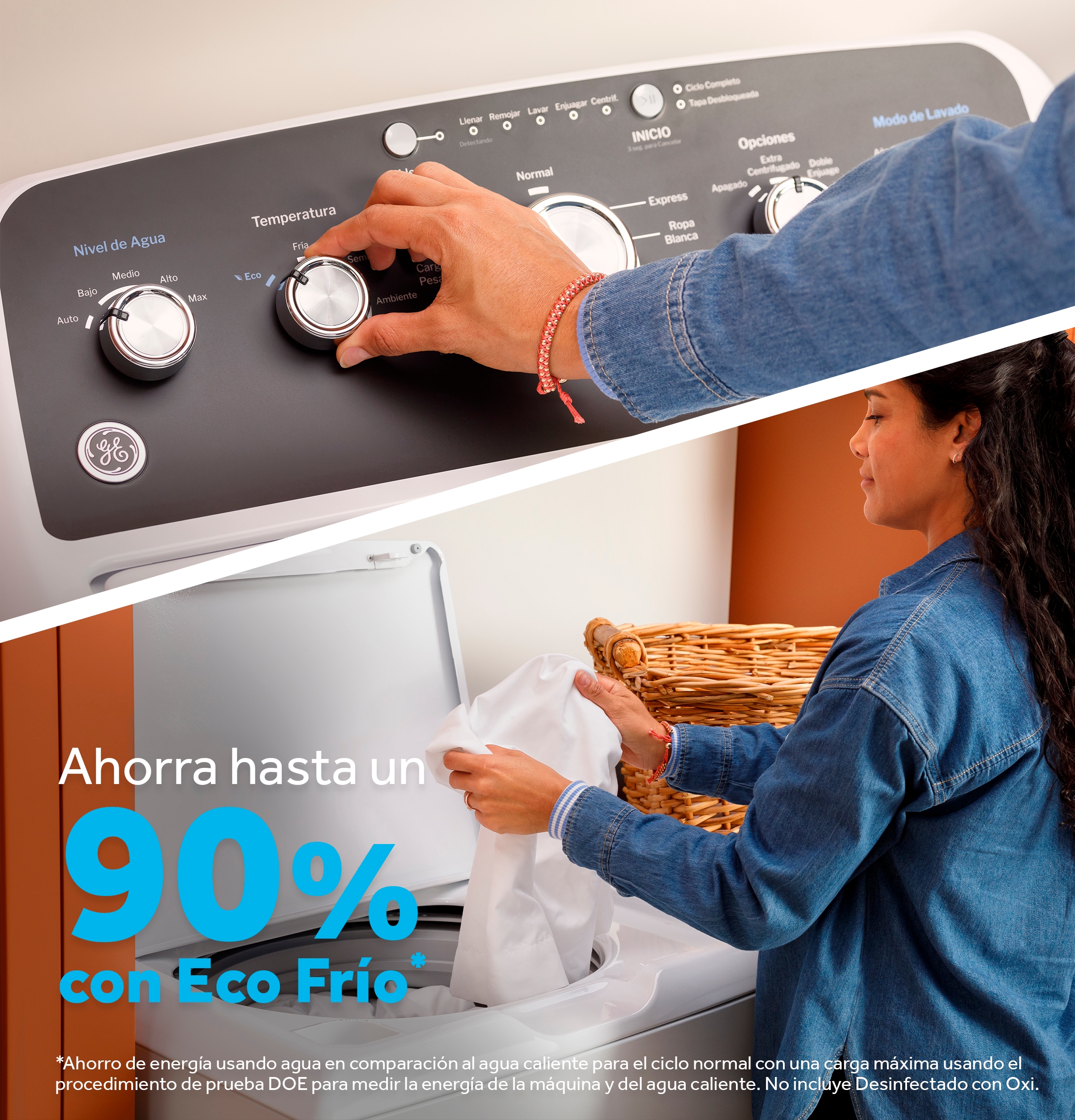Panel de control en español para lavadora de carga superior de alta eficiencia con agitador de 4.5 pies cúbicos (blanco) ETW485ASWWB.