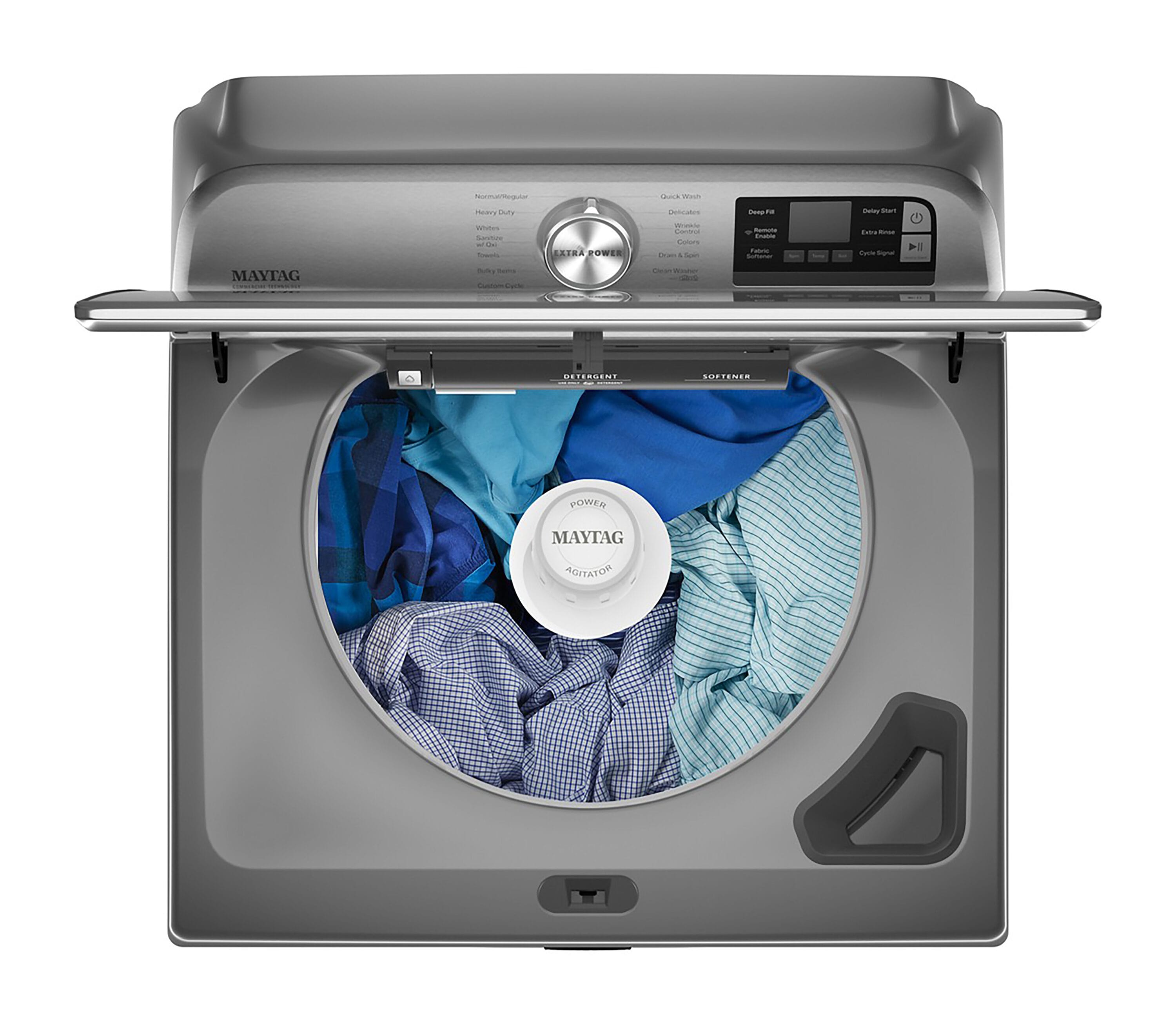 Lavadora de carga superior con agitador de alta eficiencia de 5.2 pies cúbicos, compatible con tecnología inteligente (Metálico) ENERGY STAR MVW7230HC de Maytag