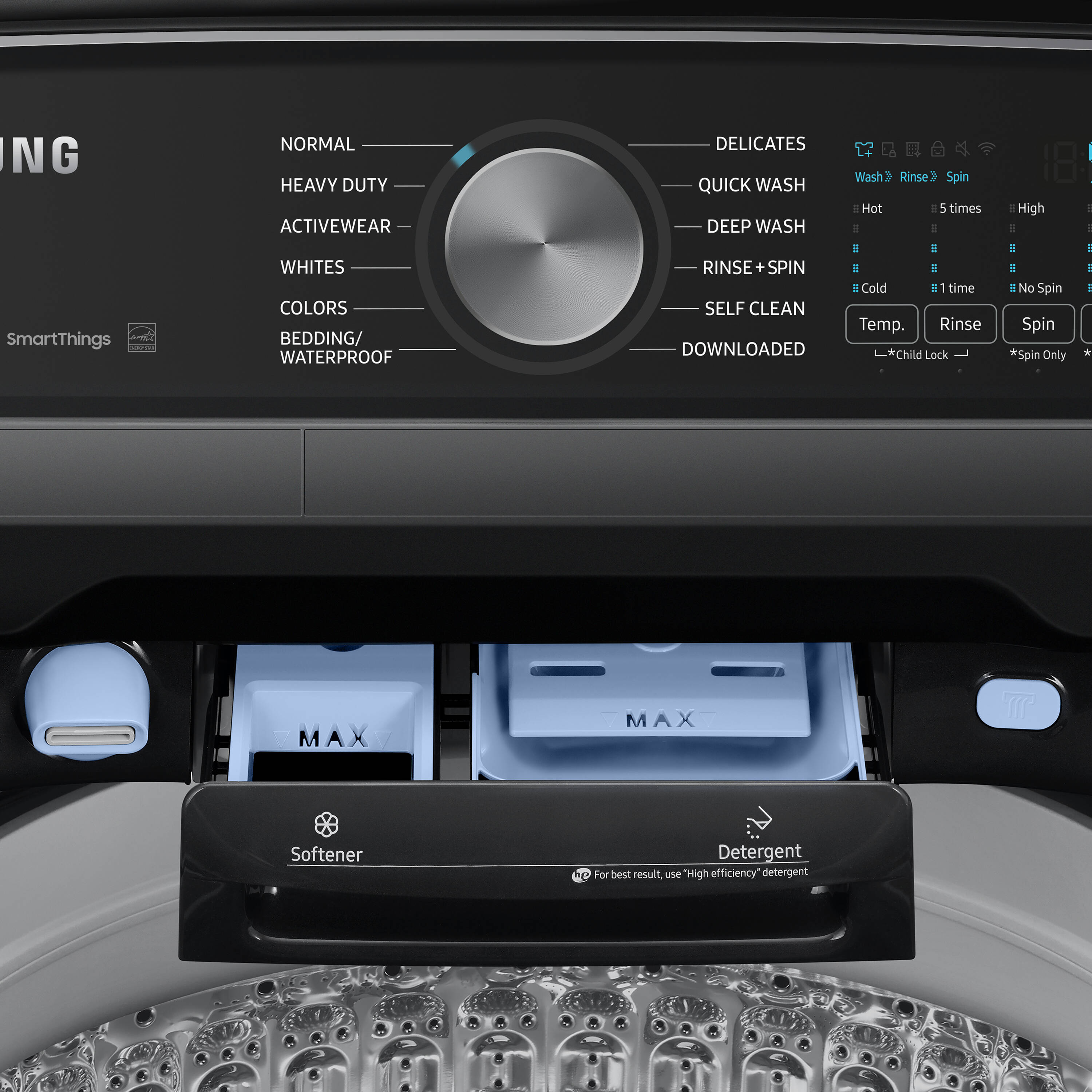 Lavadora de carga superior Samsung de 5.5 pies cúbicos de alta eficiencia con impulsor inteligente compatible (negro cepillado) ENERGY STAR WA55CG7100AV