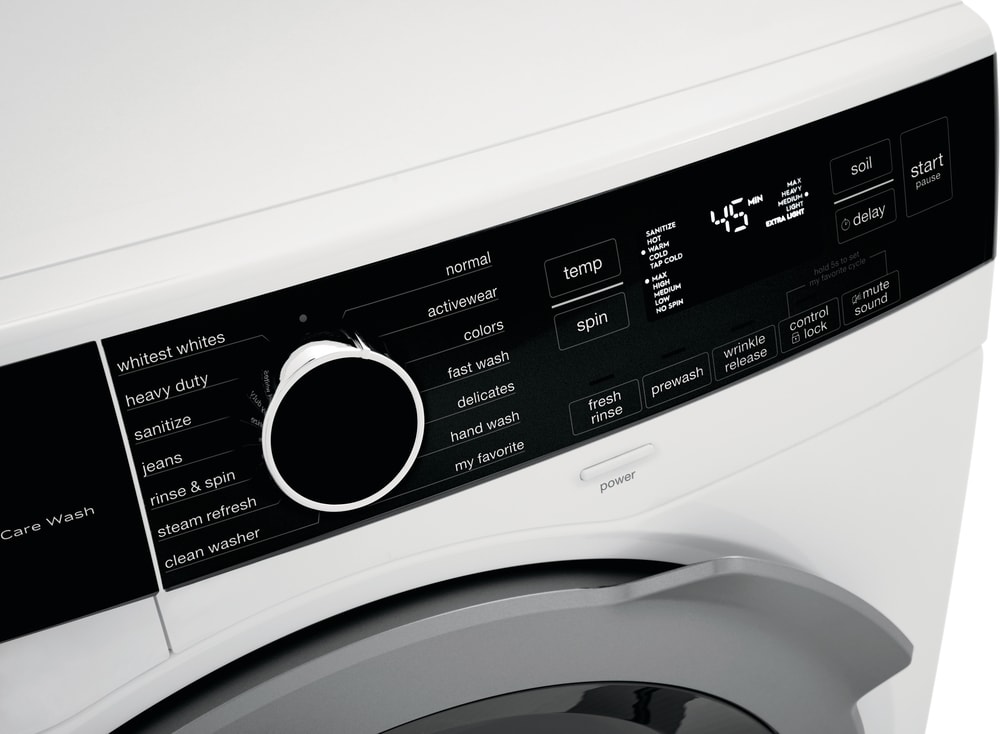 Lavadora de carga frontal apilable de alta eficiencia con ciclo de vapor Electrolux LuxCare Wash and Steam Refresh de 2.4 pies cúbicos (Blanco) con certificación ENERGY STAR ELFW4222AW