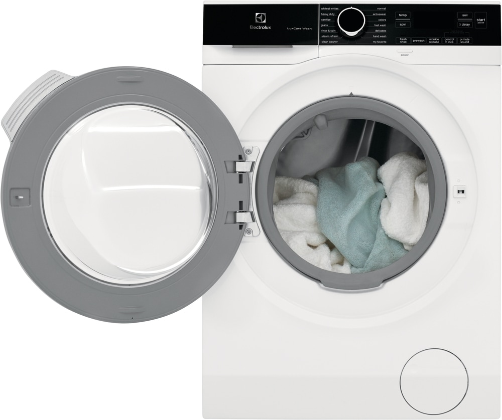 Lavadora de carga frontal apilable de alta eficiencia con ciclo de vapor Electrolux LuxCare Wash and Steam Refresh de 2.4 pies cúbicos (Blanco) con certificación ENERGY STAR ELFW4222AW