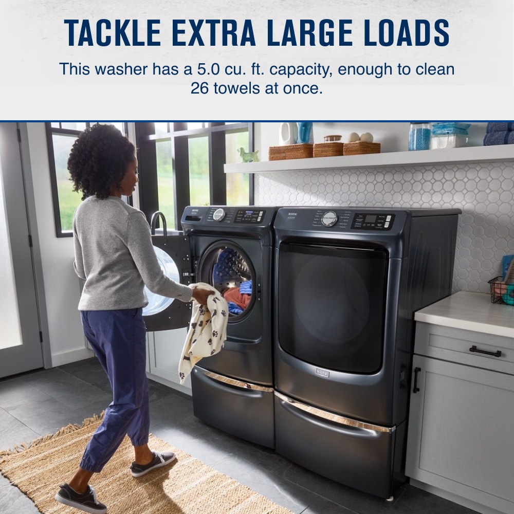 Lavadora de carga frontal Maytag Pet Pro de alta eficiencia y capacidad de 5 pies cúbicos con ciclo de vapor apilable inteligente (acero mediano) ENERGY STAR MFW7020RF