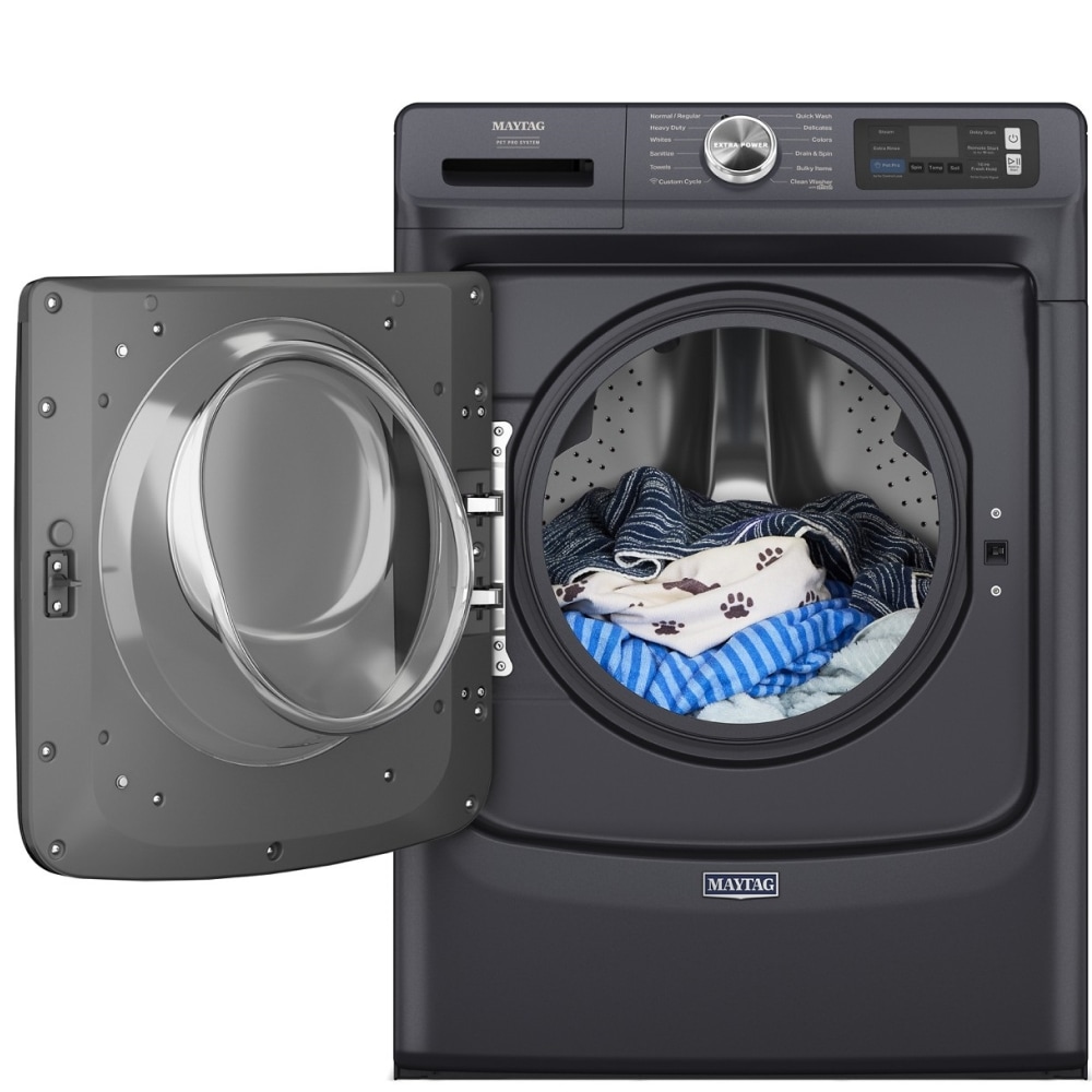 Lavadora de carga frontal Maytag Pet Pro de alta eficiencia y capacidad de 5 pies cúbicos con ciclo de vapor apilable inteligente (acero mediano) ENERGY STAR MFW7020RF