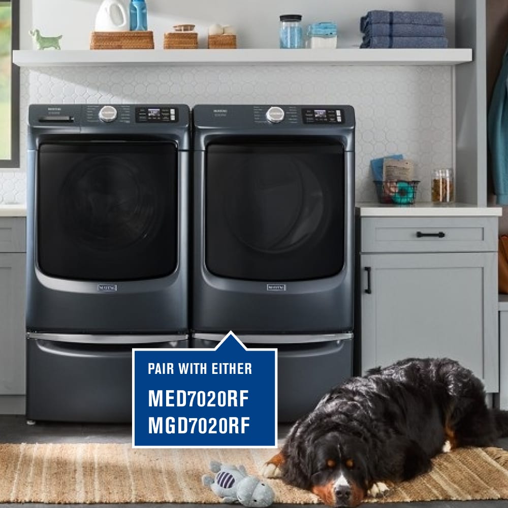 Lavadora de carga frontal Maytag Pet Pro de alta eficiencia y capacidad de 5 pies cúbicos con ciclo de vapor apilable inteligente (acero mediano) ENERGY STAR MFW7020RF