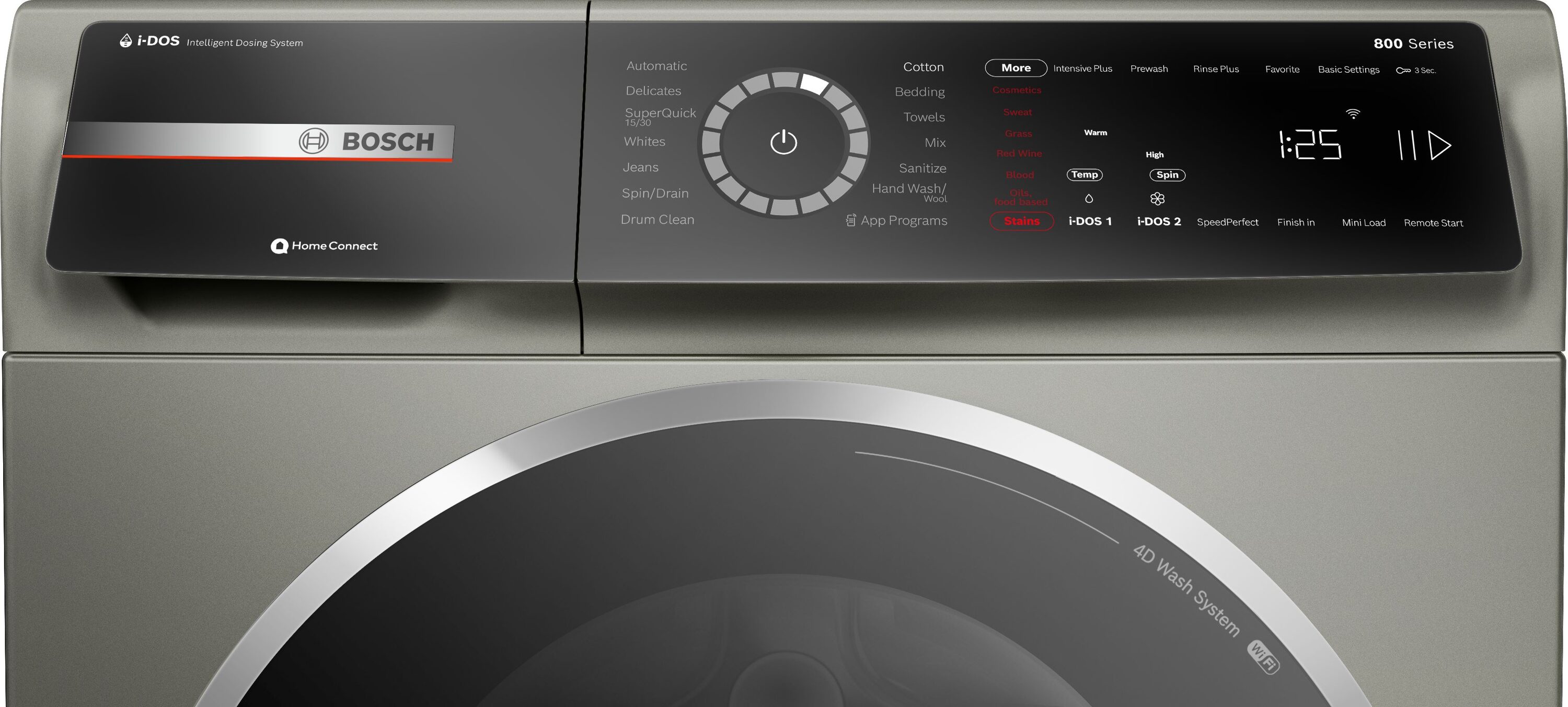 Lavadora de carga frontal apilable Bosch Serie 800 de alta eficiencia con ciclo de vapor inteligente (acero perla) ENERGY STAR WGB246AXUC