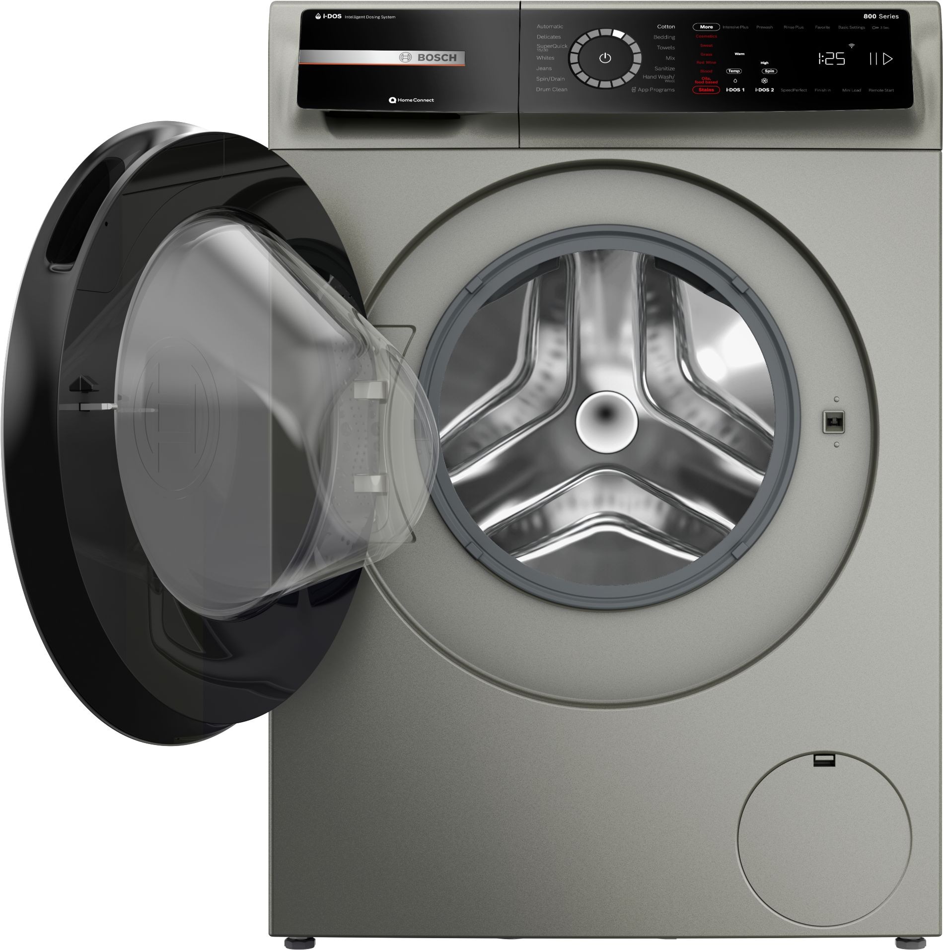 Lavadora de carga frontal apilable Bosch Serie 800 de alta eficiencia con ciclo de vapor inteligente (acero perla) ENERGY STAR WGB246AXUC
