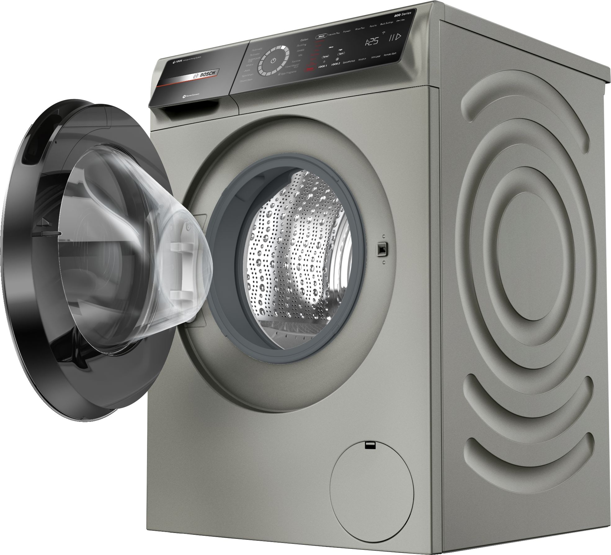 Lavadora de carga frontal apilable Bosch Serie 800 de alta eficiencia con ciclo de vapor inteligente (acero perla) ENERGY STAR WGB246AXUC