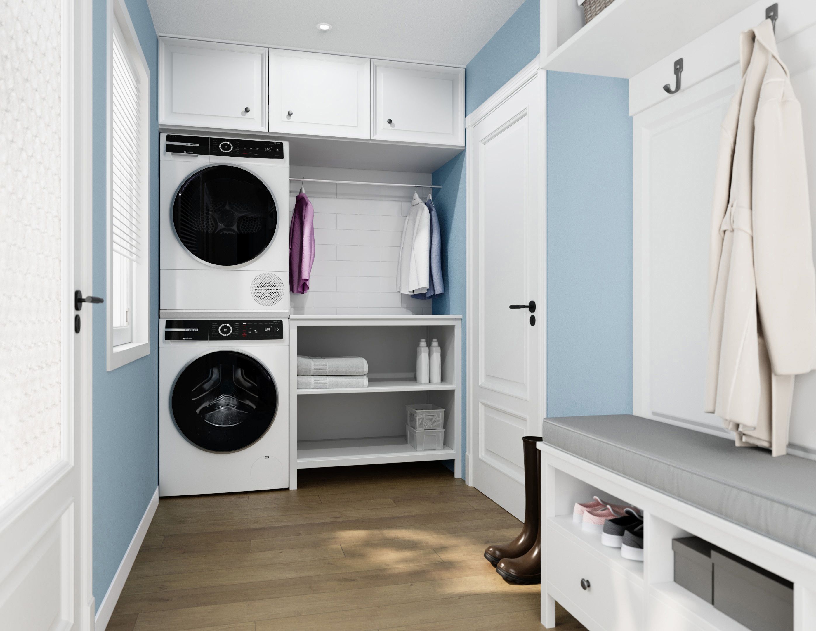 Lavadora Bosch Serie 500 de Carga Frontal Apilable de Alta Eficiencia Inteligente de 2.4 pies cúbicos (Blanca) ENERGY STAR WGB24600UC