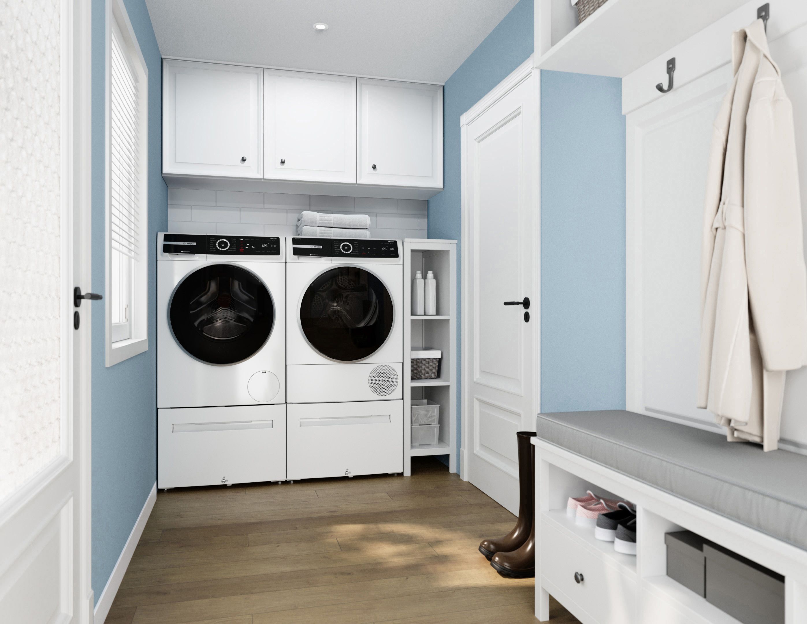 Lavadora Bosch Serie 500 de Carga Frontal Apilable de Alta Eficiencia Inteligente de 2.4 pies cúbicos (Blanca) ENERGY STAR WGB24600UC