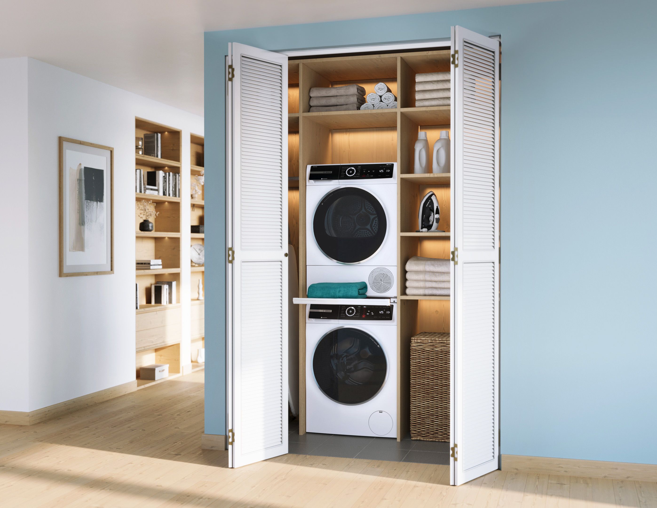 Lavadora Bosch Serie 500 de Carga Frontal Apilable de Alta Eficiencia Inteligente de 2.4 pies cúbicos (Blanca) ENERGY STAR WGB24600UC