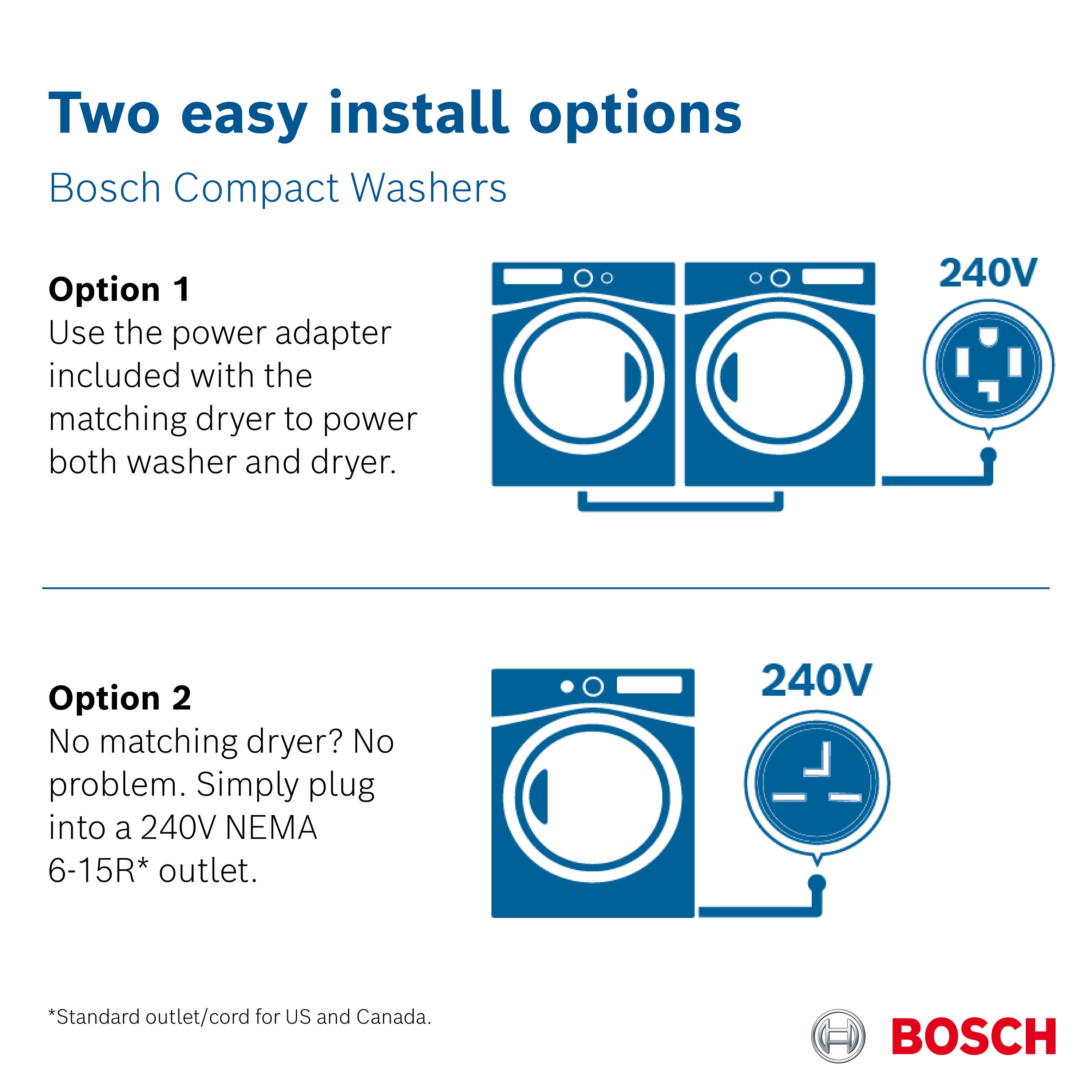 Lavadora Bosch Serie 500 de Carga Frontal Apilable de Alta Eficiencia Inteligente de 2.4 pies cúbicos (Blanca) ENERGY STAR WGB24600UC
