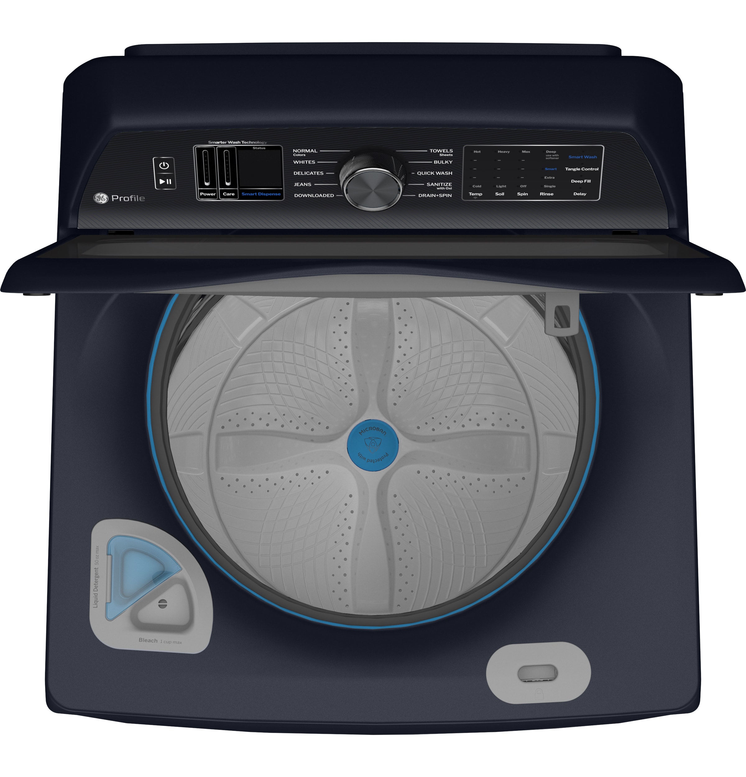 Lavadora de carga superior con agitador de alta eficiencia de 5.4 pies cúbicos (azul zafiro) ENERGY STAR PTW800BPWRS de GE Profile