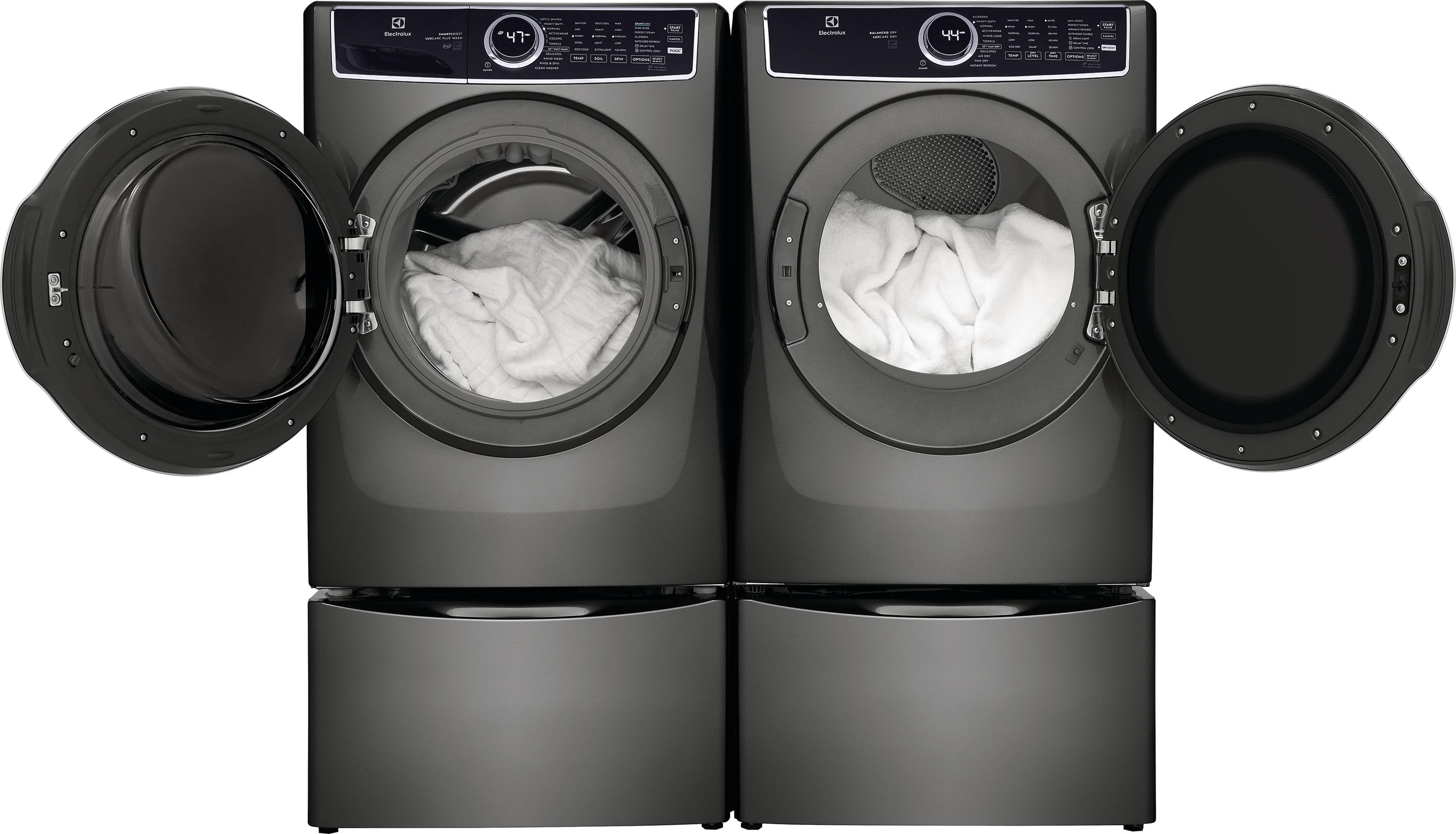 Lavadora de carga frontal de alta eficiencia apilable de 4.5 pies cúbicos con ciclo de vapor, Electrolux Smartboost, Optic Whites y Pure Rinse (Titanio) ENERGY STAR ELFW7637AT