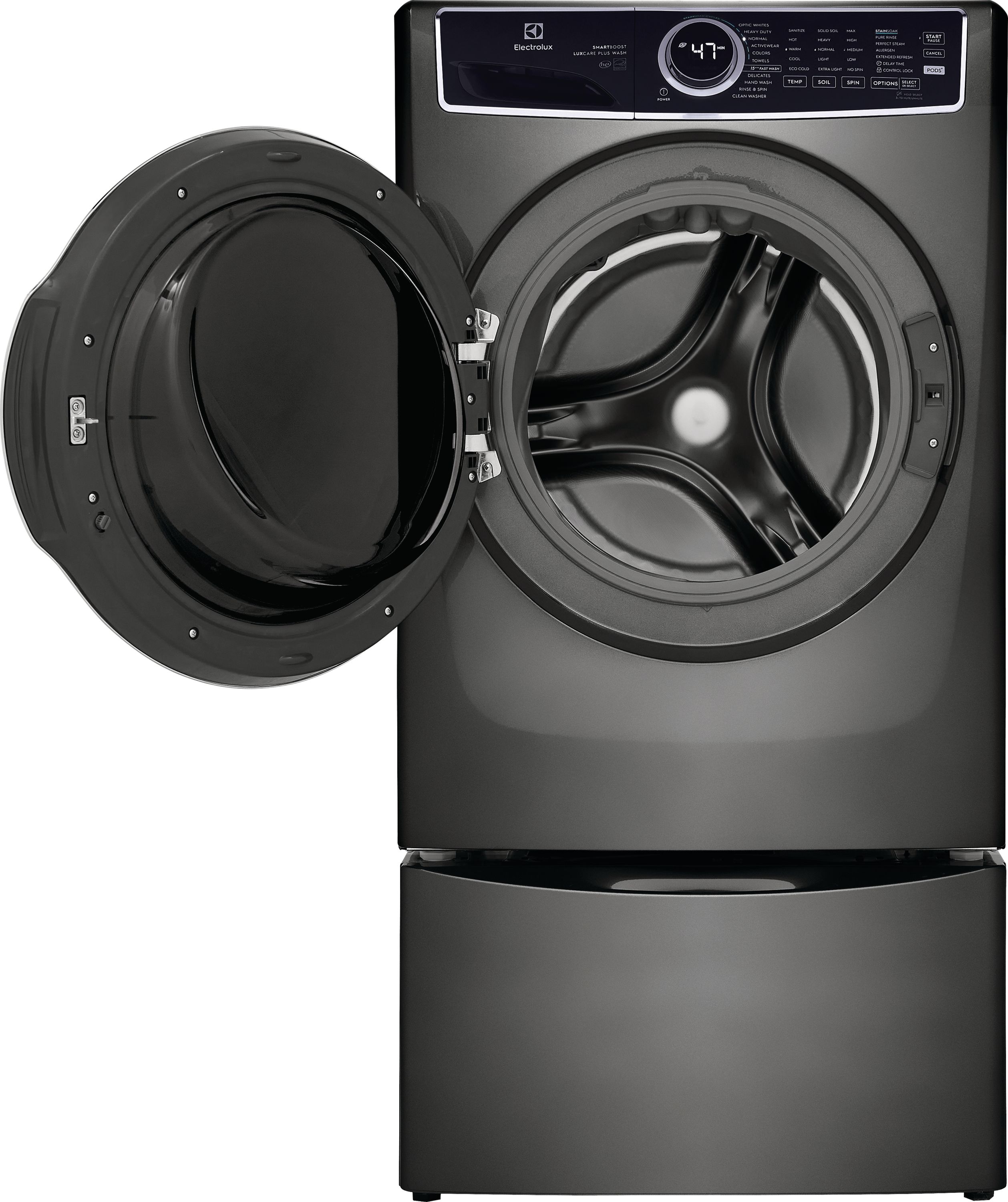 Lavadora de carga frontal de alta eficiencia apilable de 4.5 pies cúbicos con ciclo de vapor, Electrolux Smartboost, Optic Whites y Pure Rinse (Titanio) ENERGY STAR ELFW7637AT