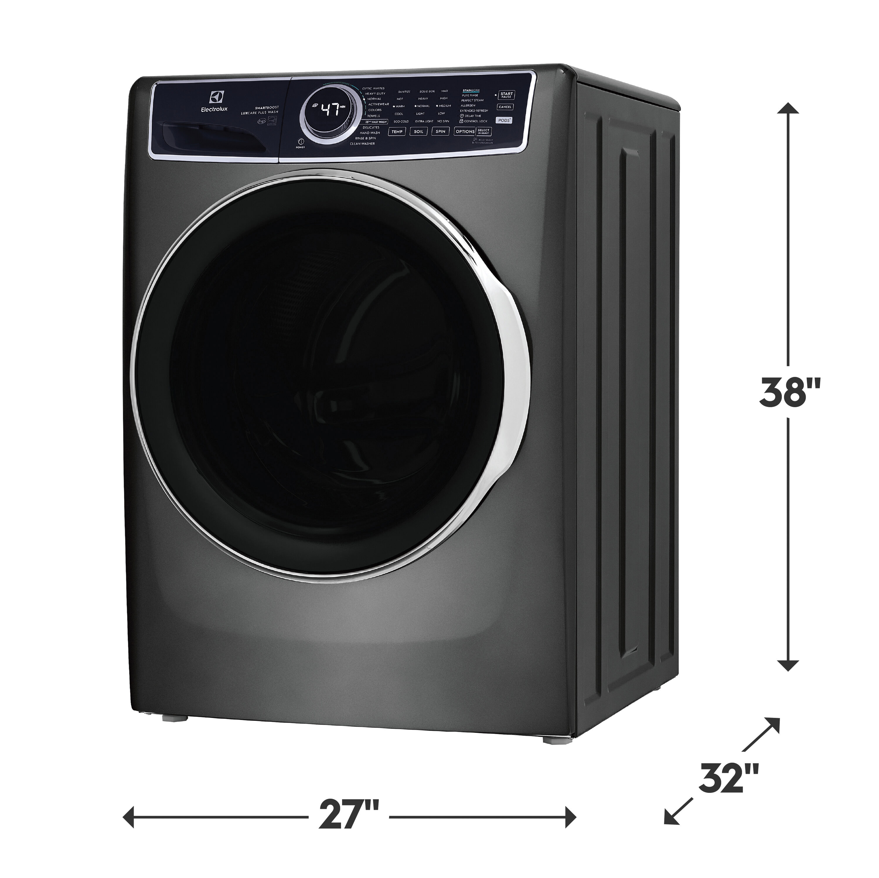 Lavadora de carga frontal de alta eficiencia apilable de 4.5 pies cúbicos con ciclo de vapor, Electrolux Smartboost, Optic Whites y Pure Rinse (Titanio) ENERGY STAR ELFW7637AT