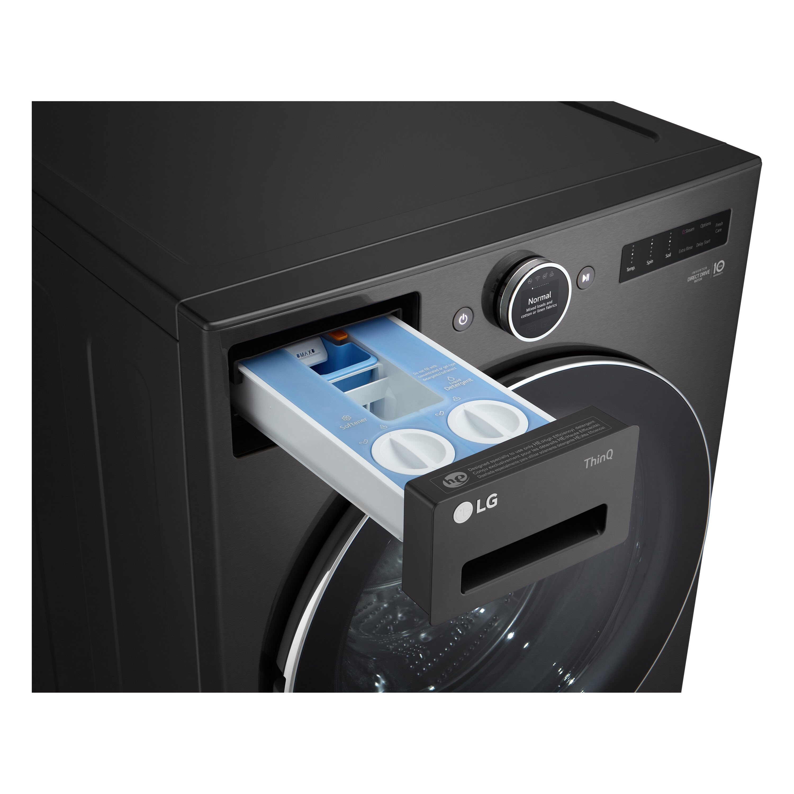 Lavadora frontal apilable inteligente con ciclo de vapor de 5.0 pies cúbicos (acero negro) ENERGY STAR LG WM6700HBA