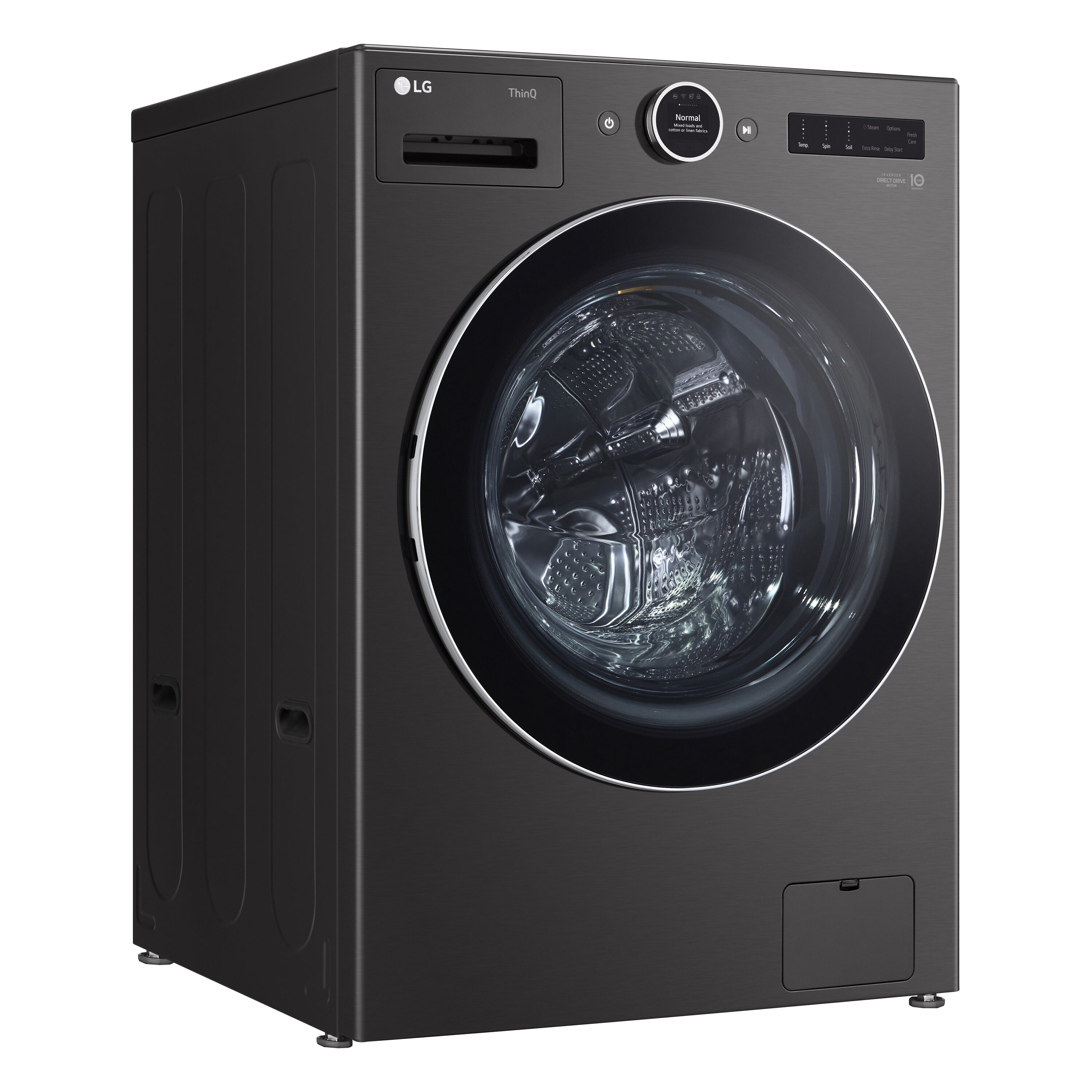 Lavadora frontal apilable inteligente con ciclo de vapor de 5.0 pies cúbicos (acero negro) ENERGY STAR LG WM6700HBA