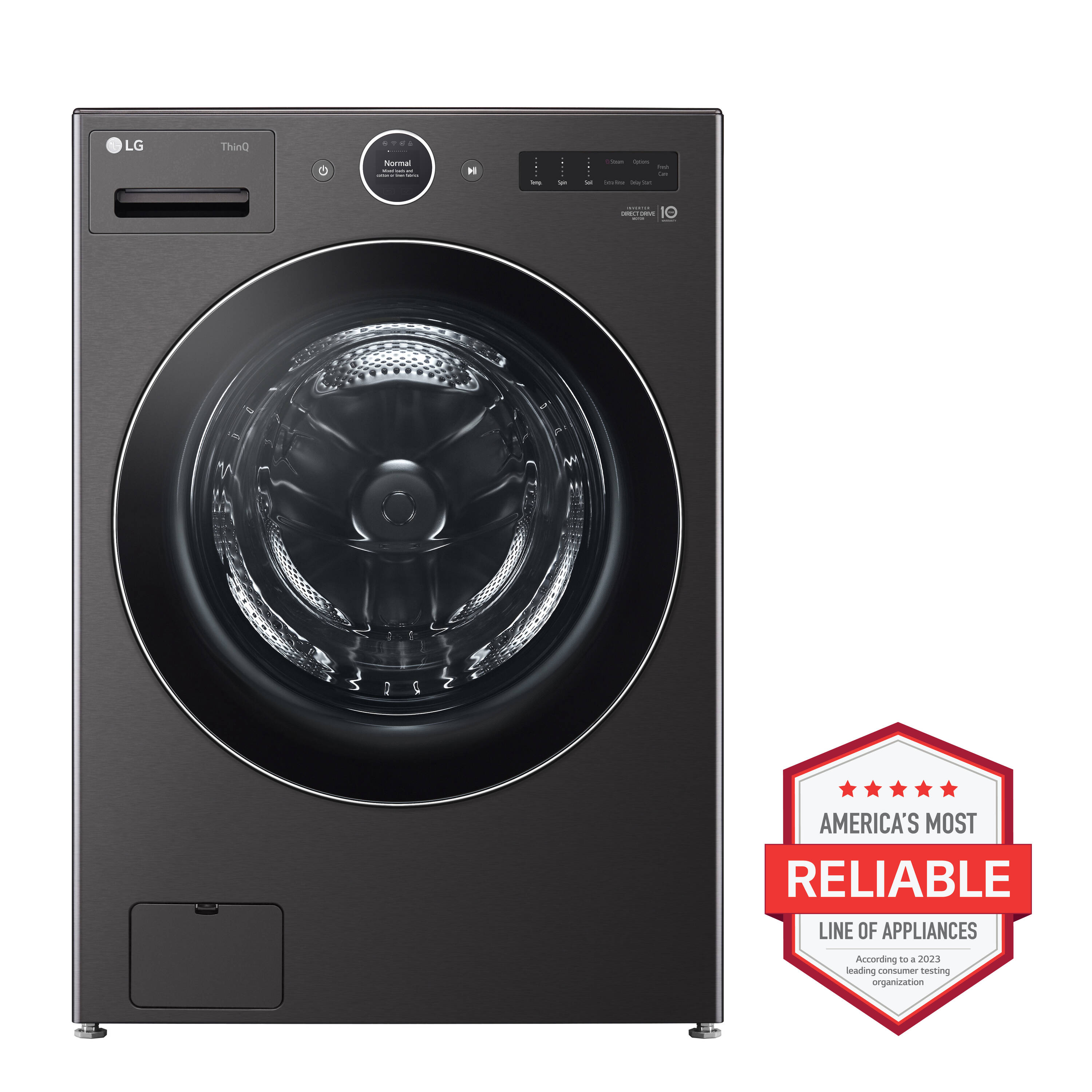 Lavadora frontal apilable inteligente con ciclo de vapor de 5.0 pies cúbicos (acero negro) ENERGY STAR LG WM6700HBA