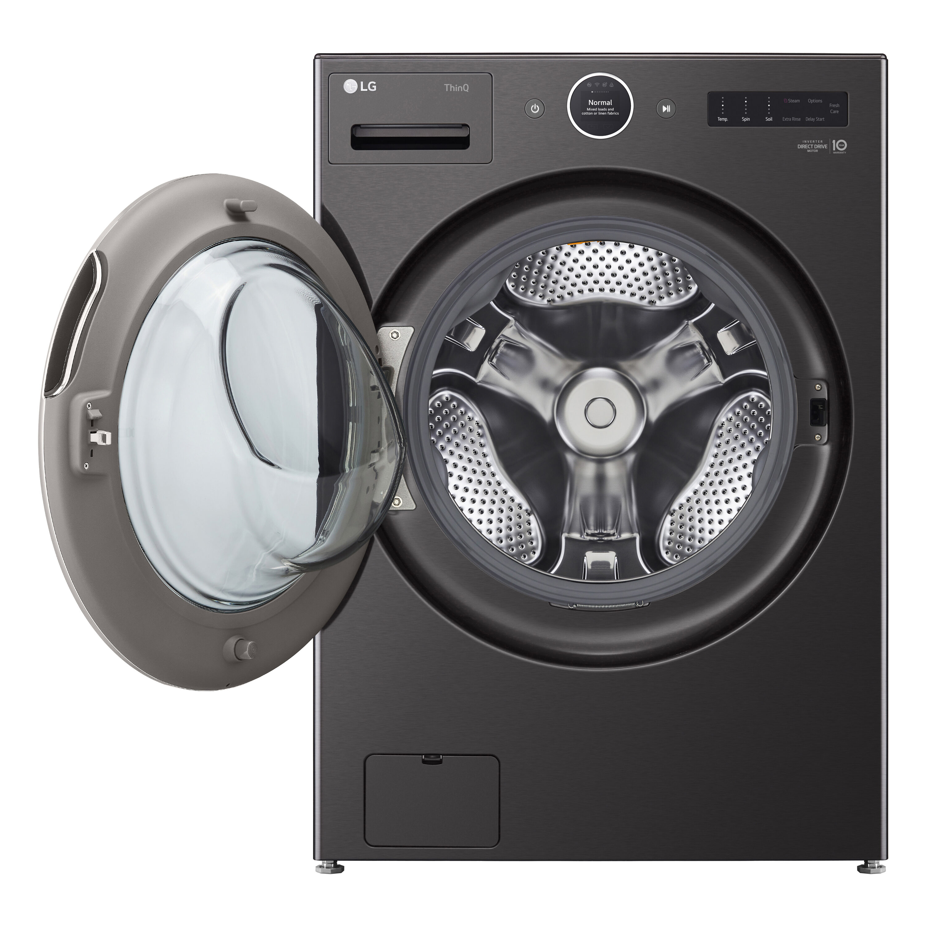 Lavadora frontal apilable inteligente con ciclo de vapor de 5.0 pies cúbicos (acero negro) ENERGY STAR LG WM6700HBA