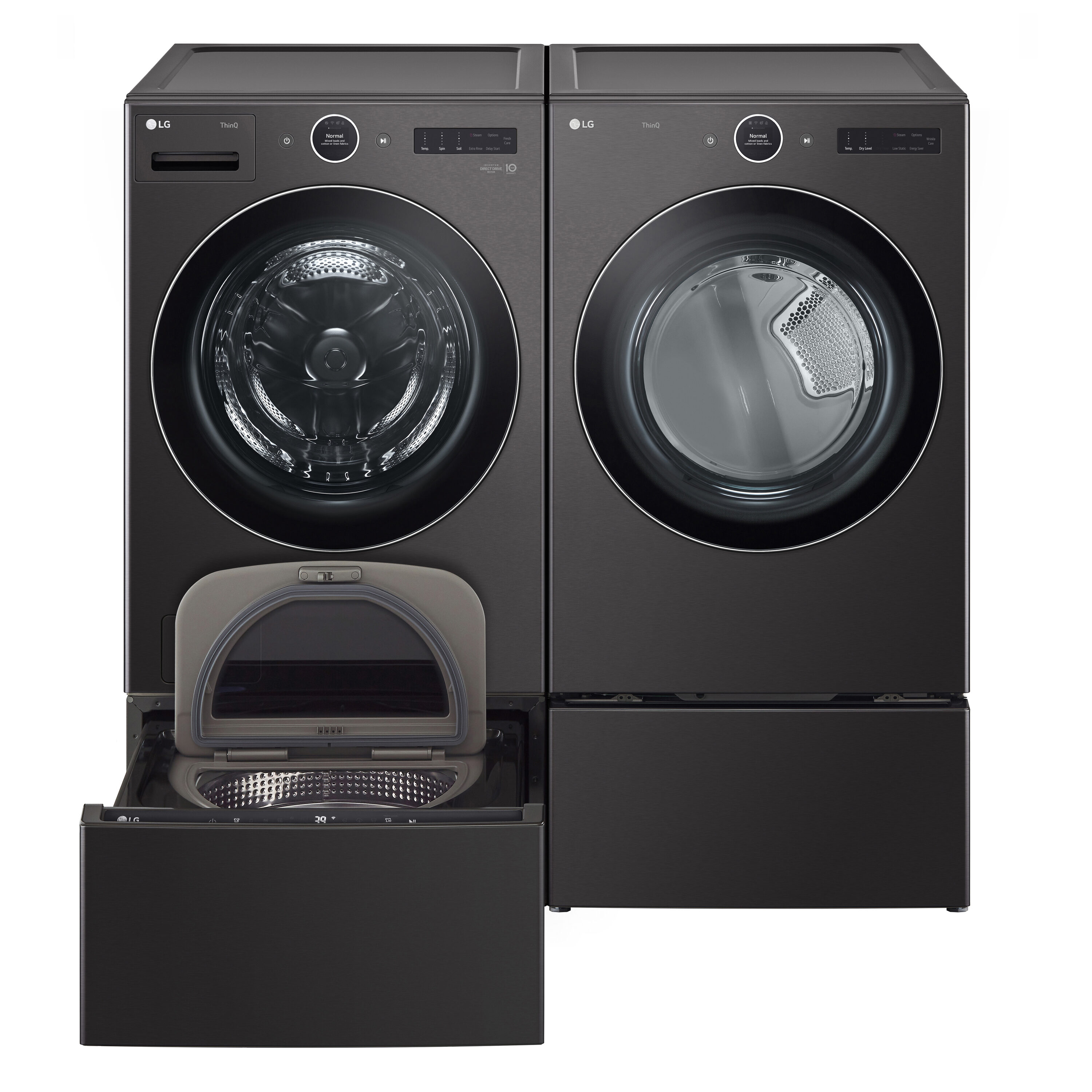 Lavadora frontal apilable inteligente con ciclo de vapor de 5.0 pies cúbicos (acero negro) ENERGY STAR LG WM6700HBA